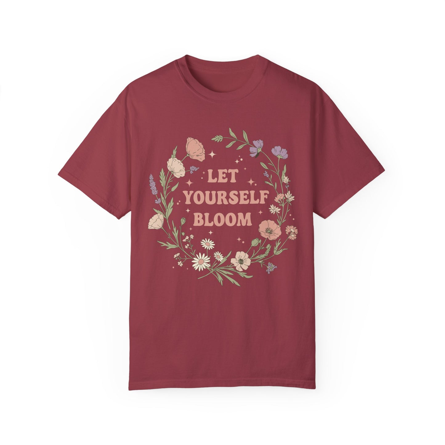 Comfort Colors Let Yourself Bloom Floral T-Shirt, Boho Flower Shirt, Positive Message Tee, Inspiration Quote Shirt, Plants Lover Gift
