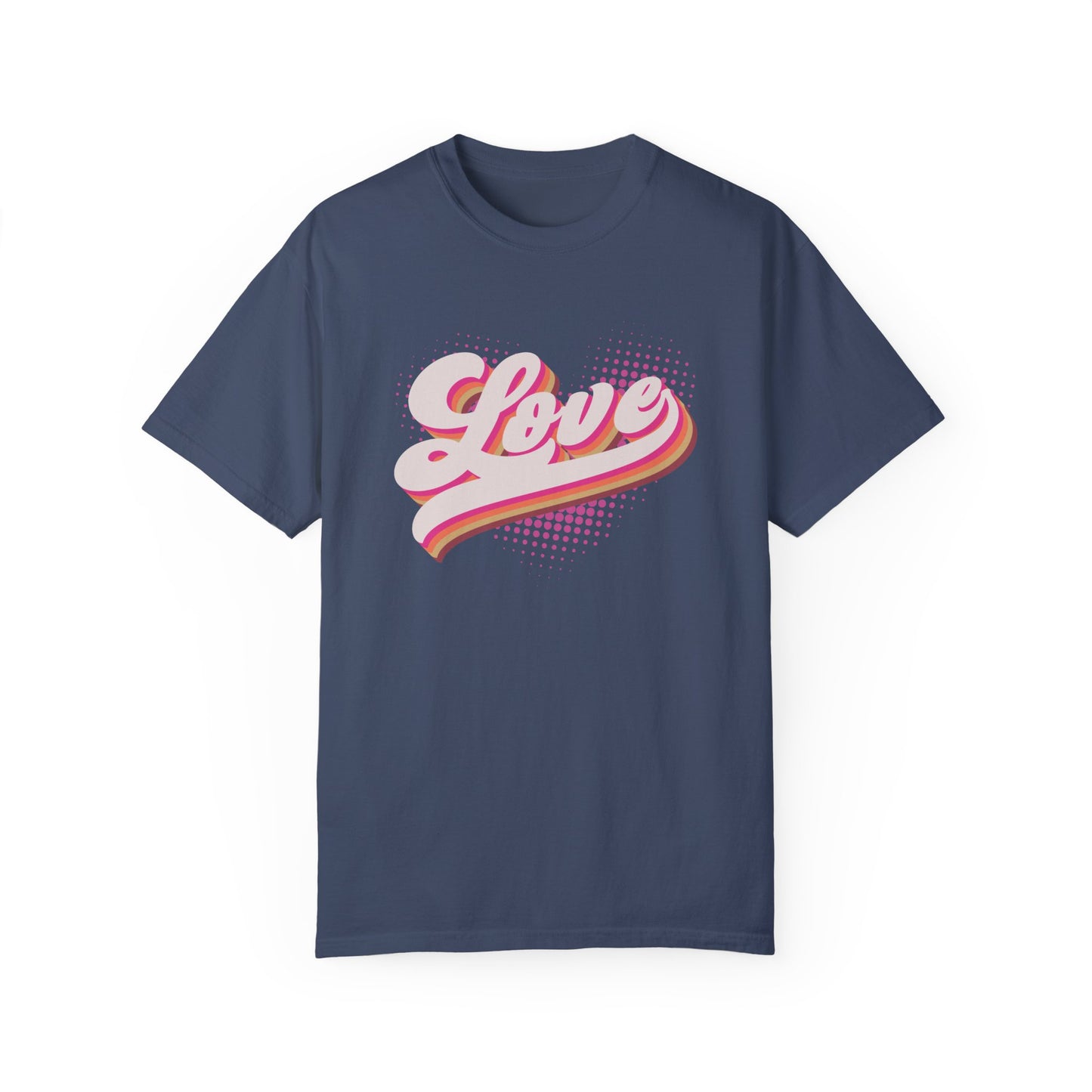Comfort Colors Retro Love Valentine's Day Shirt, Bold Stylish 3D Cursive Design, Pink Cream Brown Vintage Style Pop-Art Shirt, Gift for Her