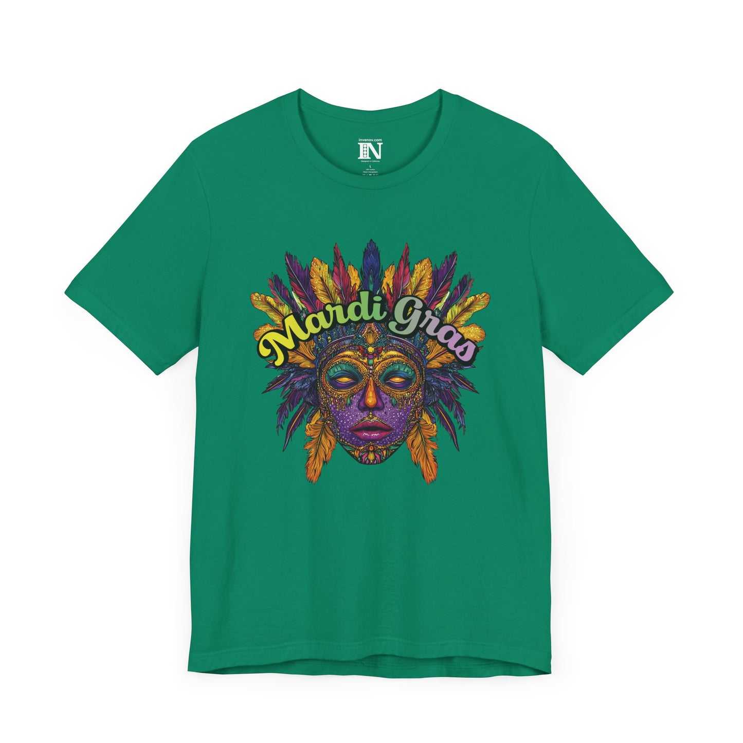 Mardi Gras Jersey Tee, Festive Masquerade Mask Shirt, Mardi Gras Celebration T-Shirt, Colorful Party Top, Mardi Gras Festival Shirt