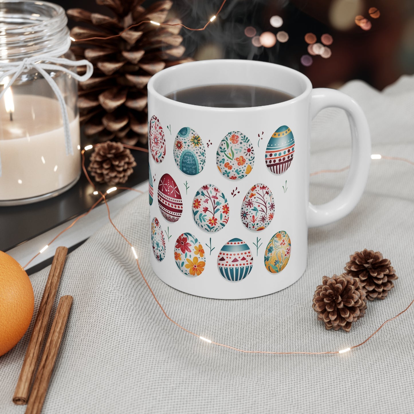 Easter Coffee Mug, Easter Egg Tea Mug, Bunny Egg Mug, Colorful Mug, Egg Pattern Cup, Easter Gift Idea, Ceramic Easter Mug