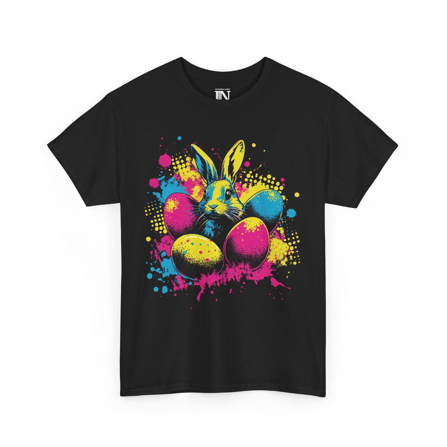 Easter Bunny Pop-Art Tee, Vibrant Graphic T-Shirt for Casual Wear, Neon Easter Rabbit Shirt, Festive Easter Egg Design, Playful Holiday Top