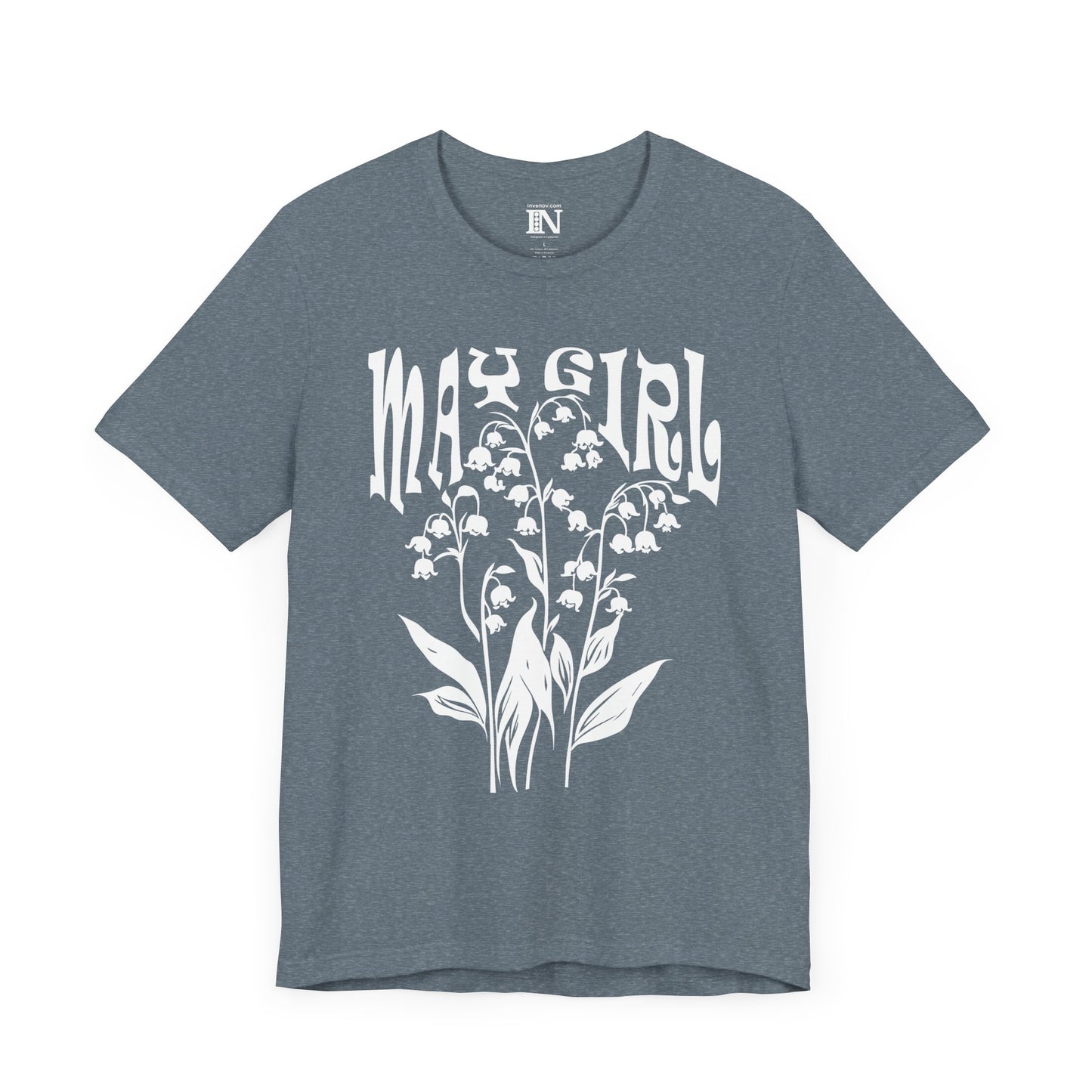May Girl White Lily of the Valley Shirt, Birth Month Floral Tee, Retro Style May Birthday Gift, Flower Nature Inspired Graphic T-Shirt