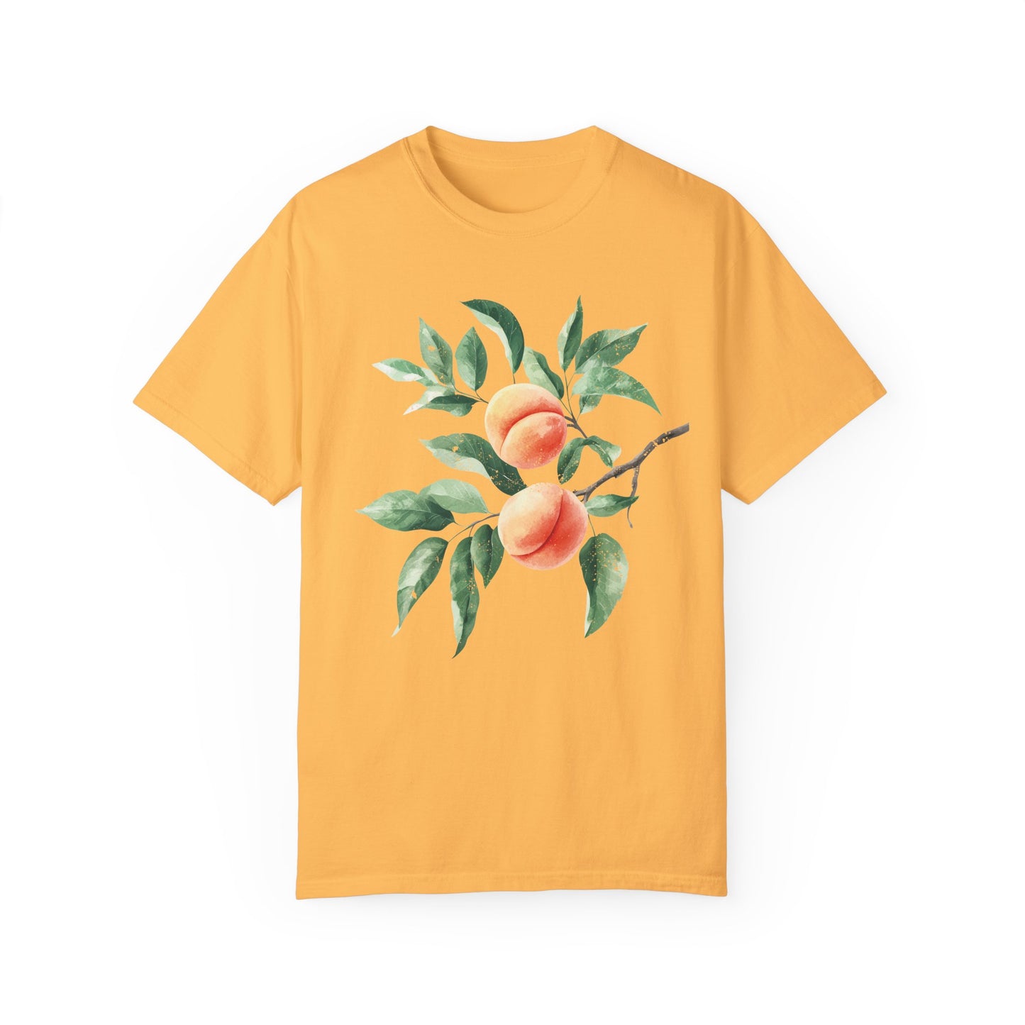 Comfort Colors Peach Branch Watercolor Style Garment-Dyed T-shirt, Botanical Boho Summer Tee, Worn-in Distressed Art Shirt, Fruit Lover