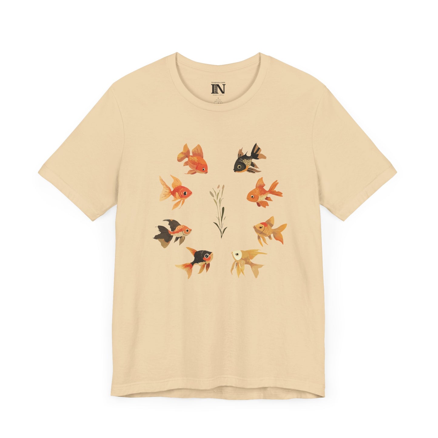 Goldfish Circle Shirt, Watercolor Style Fish Lover Tshirt, Aquatic Plant Nature Shirt, Minimalist Artistic Cotton Top, Summer Outfit Gift