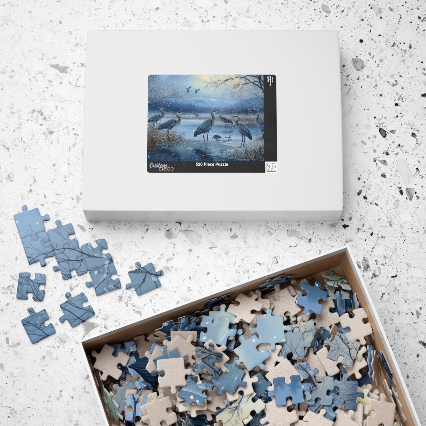 Majestic Blue Herons Winter Scene Jigsaw Puzzle, Beautiful Cranes Puzzle, Nature Lovers Gift, Family Game Fun Activity, Home Decoration