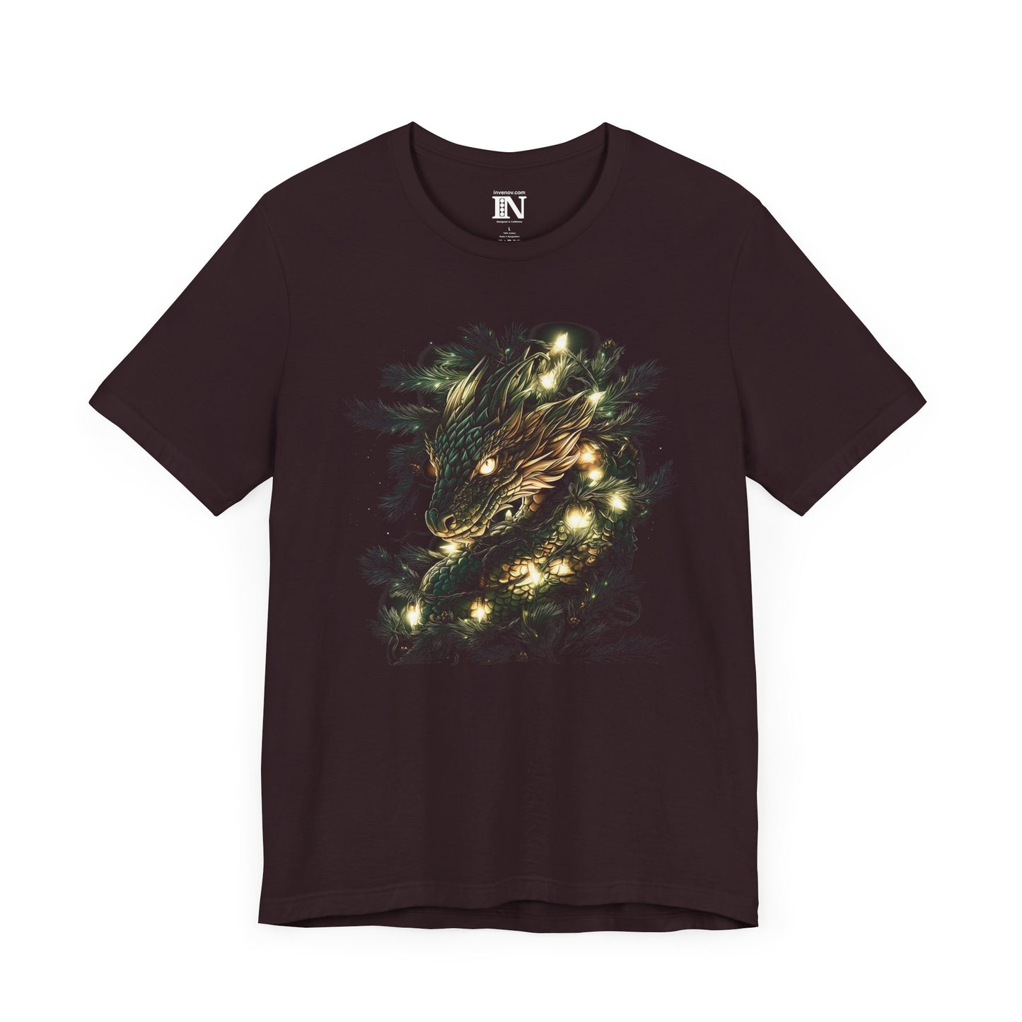Dragon Christmas Lights T-Shirt, Holiday Tee, Pine Tree Nest Shirt, Dragon Shirt, Unisex Jersey Short Sleeve Tee, Xmas Gift for her