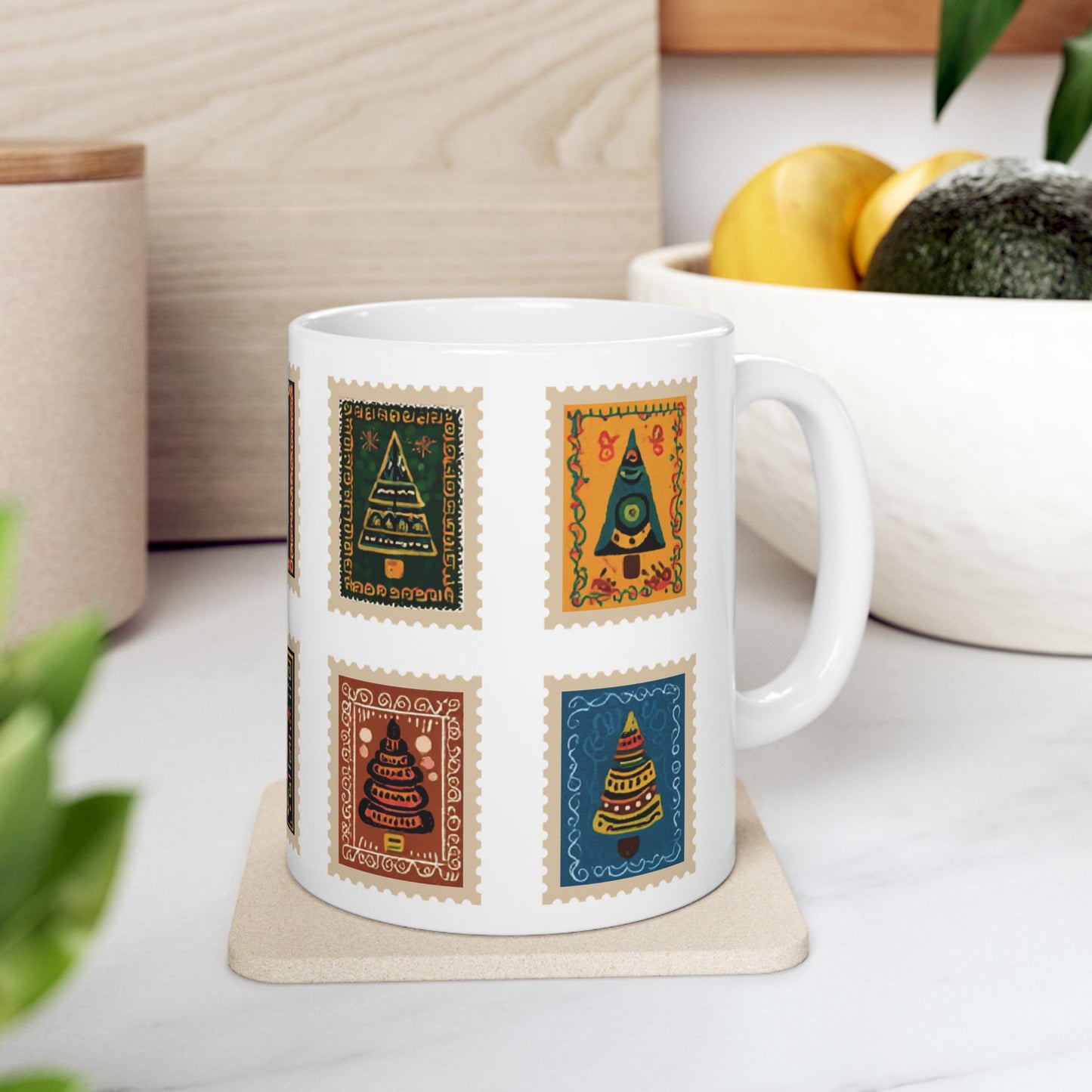 Custom Christmas Tree Stamp Ceramic Coffee Mug, Personalized Holiday Co-worker colleague Gift, Xmas Tea Cup, Home Decor, 11oz 15oz
