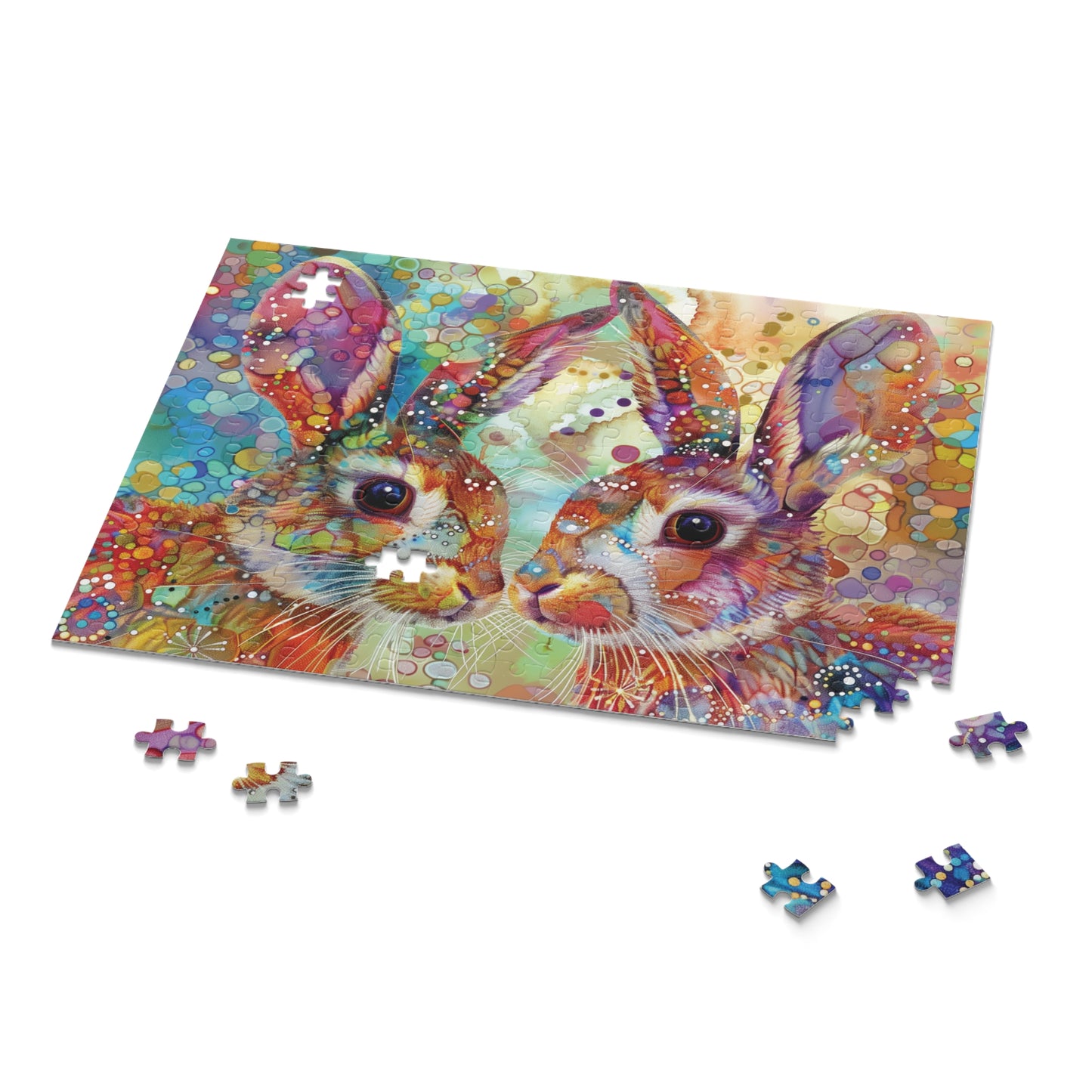 Rabbit Puzzle, Bunny Jigsaw Puzzle, Colorful Bunny Puzzle, Artistic Rabbit Puzzle, 120 pieces, 252 pieces, 500 pieces, Family Game Puzzle