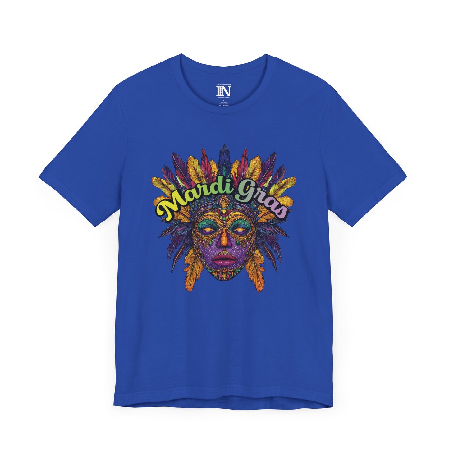 Mardi Gras Jersey Tee, Festive Masquerade Mask Shirt, Mardi Gras Celebration T-Shirt, Colorful Party Top, Mardi Gras Festival Shirt