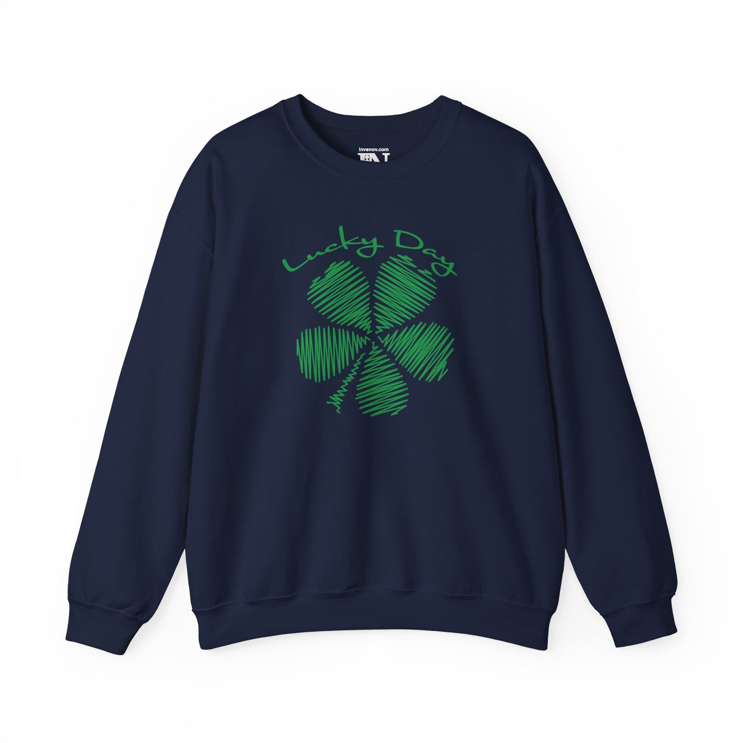 Lucky Day Sweatshirt, St Patrick's Day Green Clover Sweater, Lucky Day Script, Cozy Crewneck Jumper, Soft Blend Material, Comfortable Fun