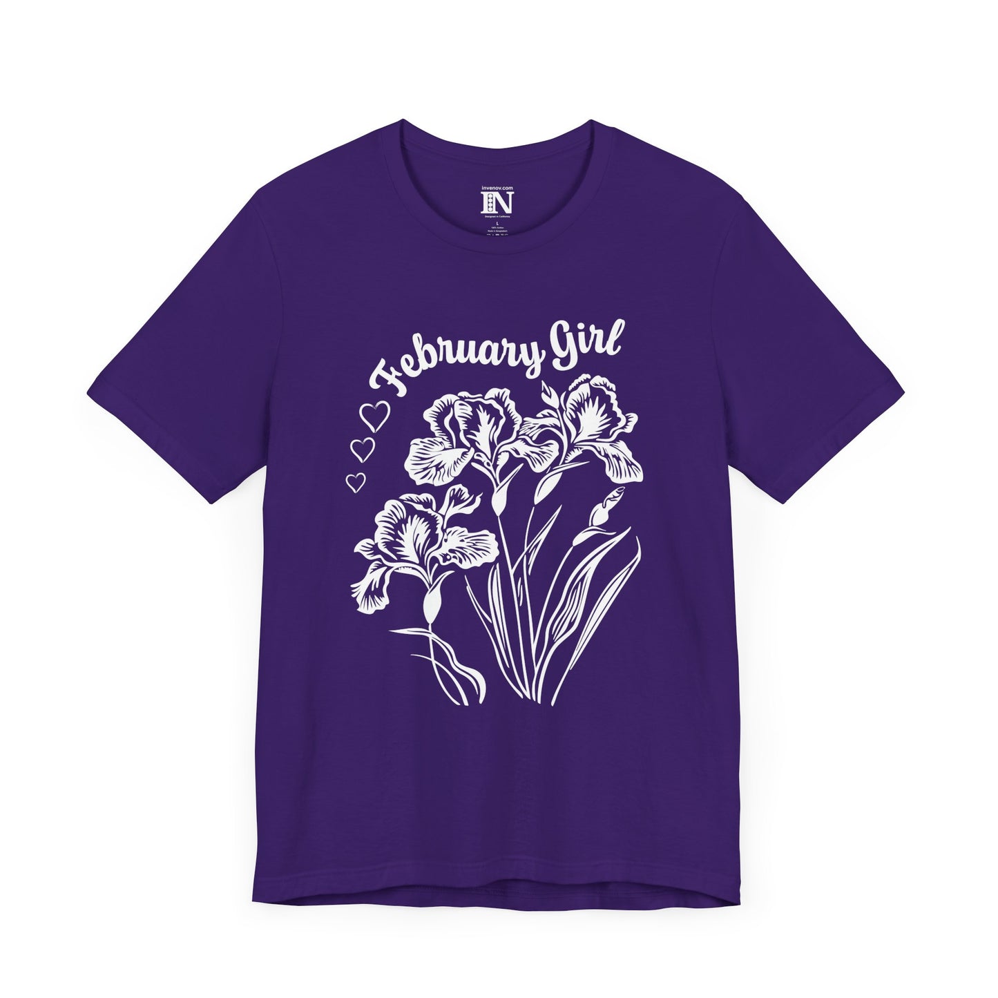 Iris Flower February Girl T-Shirt, Birth Flower Tee, Retro Style Floral Shirt, Monochrome Graphic Top, Classic Beauty February Birthday