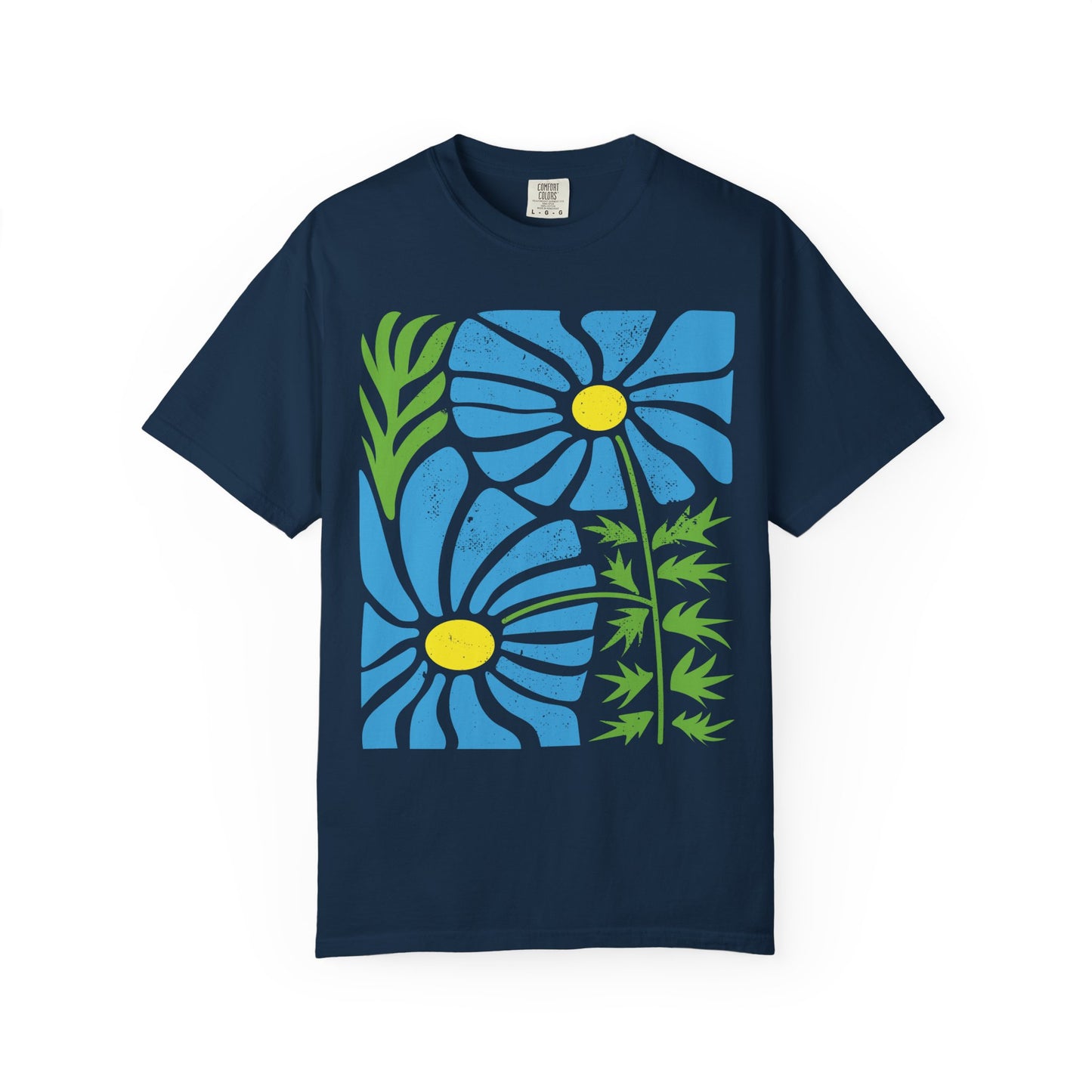 Comfort Colors Block-Print Floral Shirt, Modern Daisy Design, Retro Style Graphic Tee, Flower Designs Graphic T-Shirt, Floral Artistic Shirt