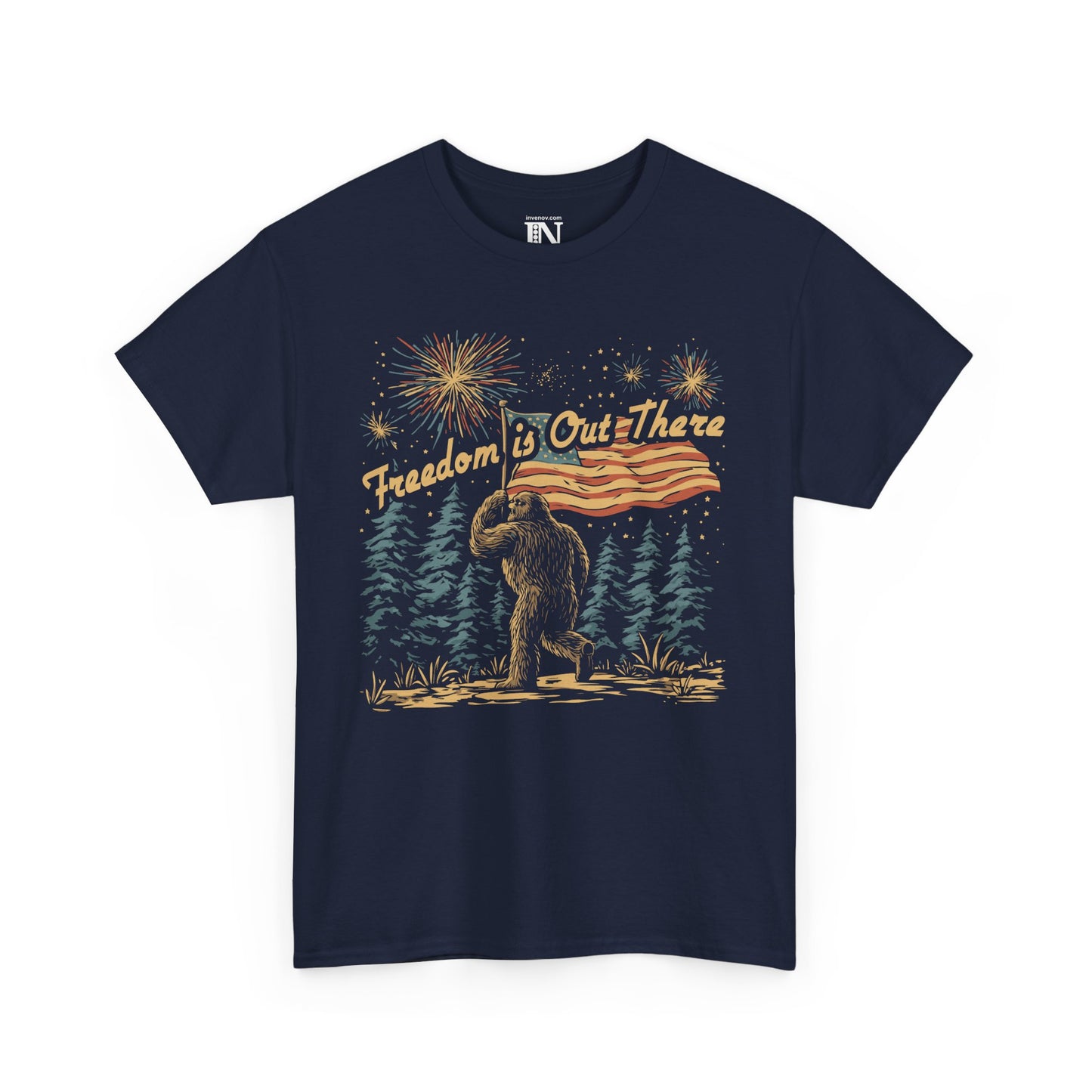 Sasquatch Independence Day Shirt, Patriotic Fourth of July Shirt, Freedom is Out There Tee, Retro American Flag Tee, Funny American Shirt