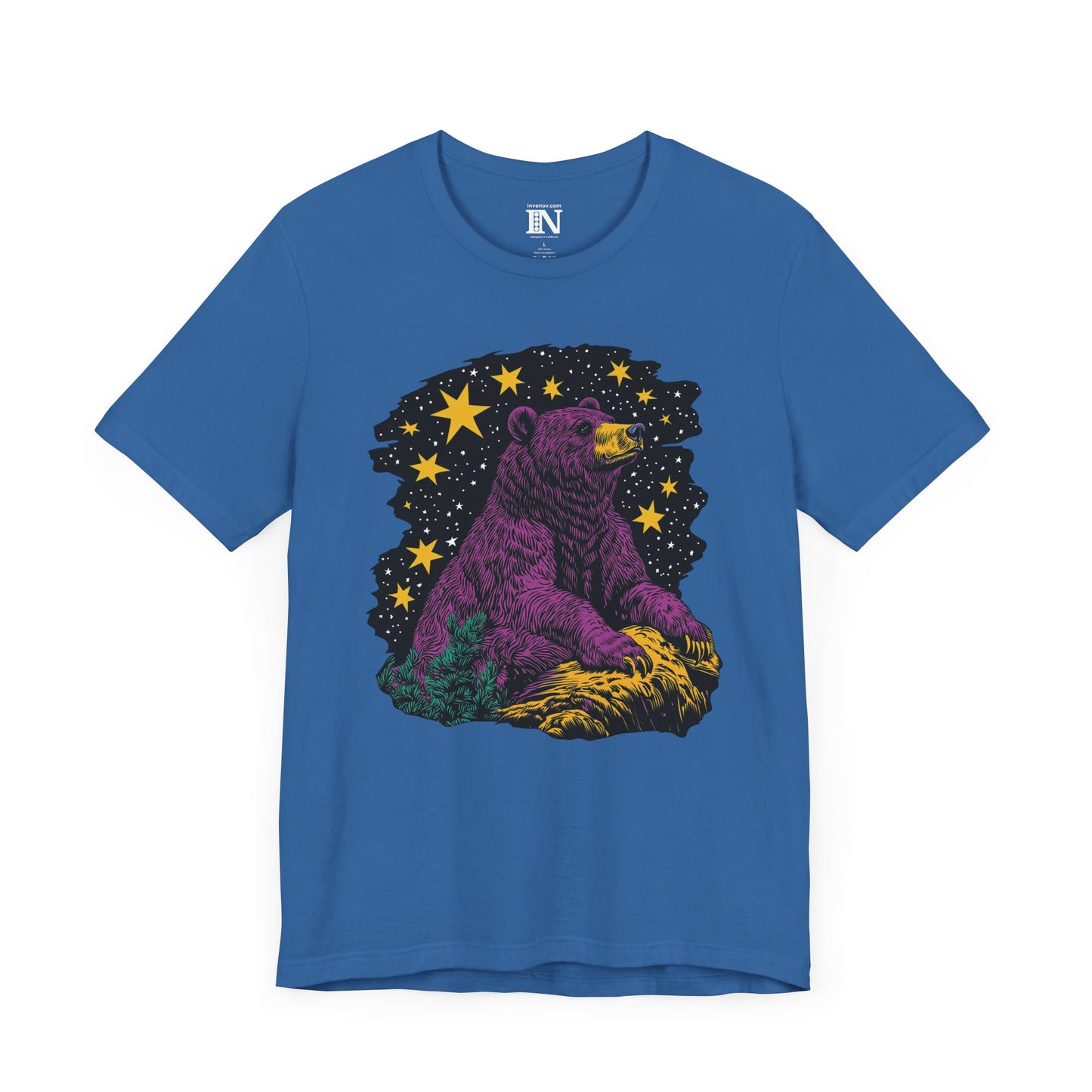 Bear Night Sky T-Shirt, Graphic Animal Tee, Colorful Moonlight Shirt, Pop Art Bear Top, Unisex Jersey Short Sleeve Tee