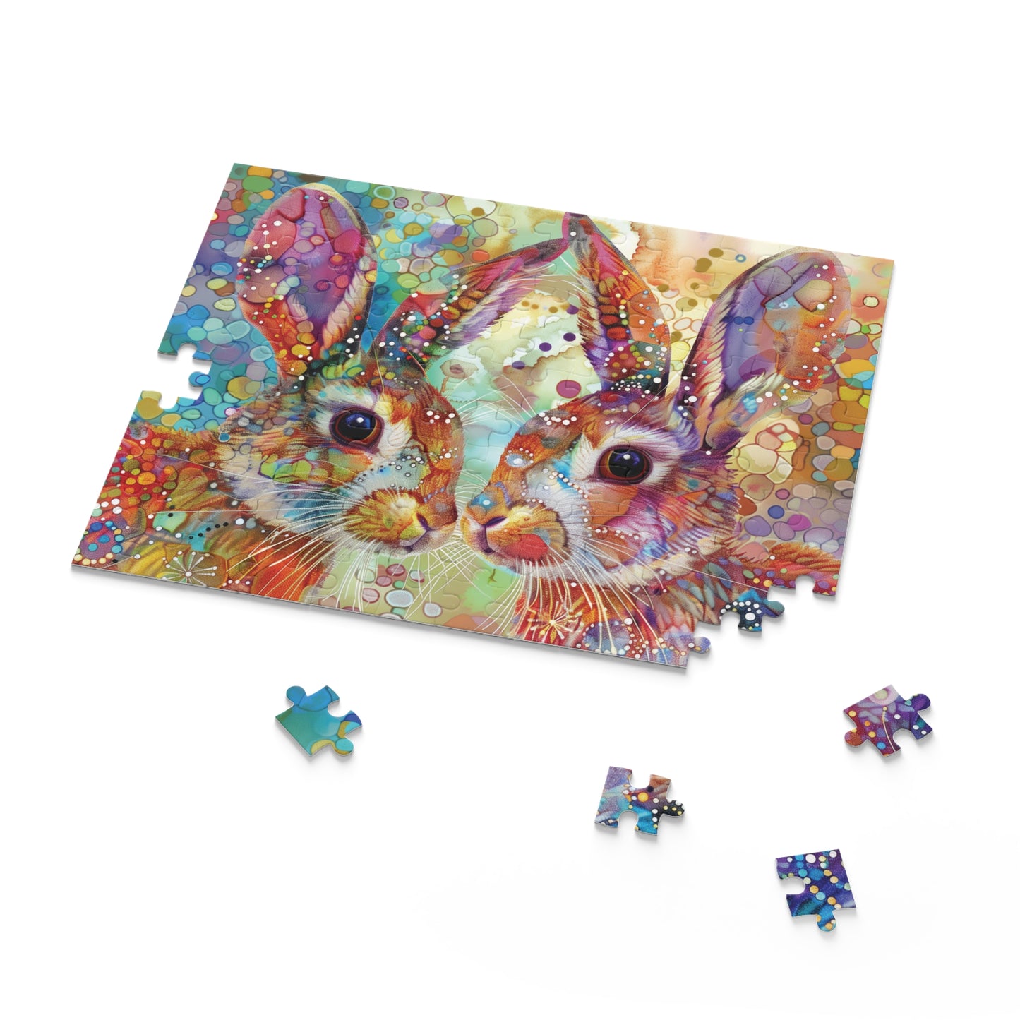 Rabbit Puzzle, Bunny Jigsaw Puzzle, Colorful Bunny Puzzle, Artistic Rabbit Puzzle, 120 pieces, 252 pieces, 500 pieces, Family Game Puzzle