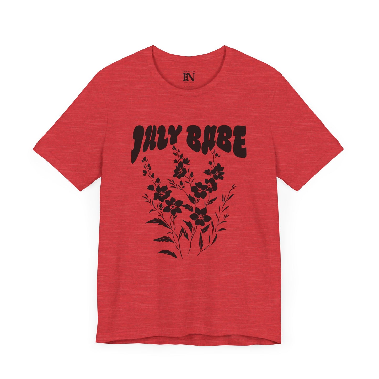 July Babe T-shirt, Larkspur Floral July Birthday Tee, Retro Style July Born Gift, Floral Minimalist Tee, Floral July Shirt, Gift for her