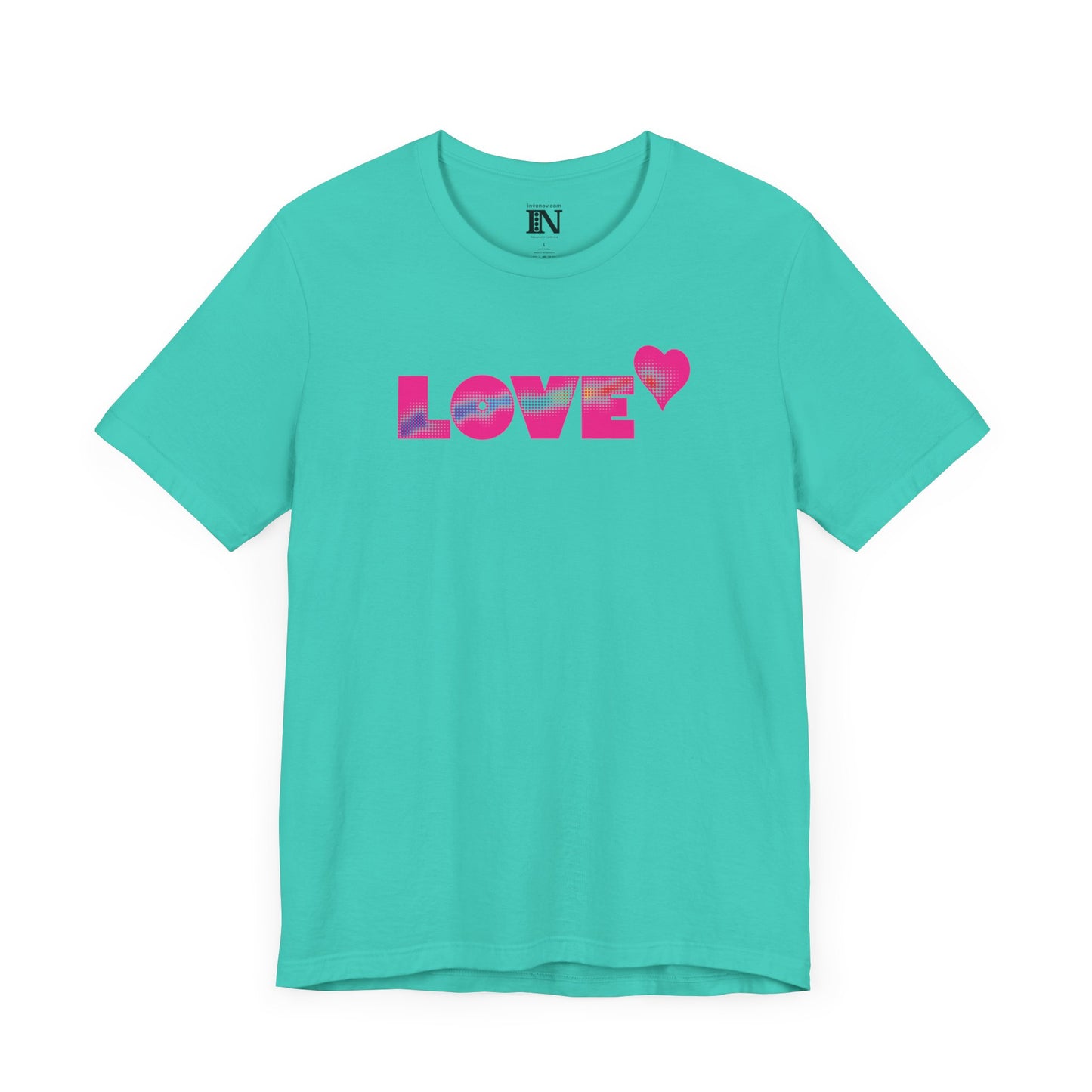 Valentines Love Shirt, Love Retro Pop-Art Unisex Tee, Bold Uppercase Letters, Hot Pink, Halftone Gradient Effect, Minimalistic Design