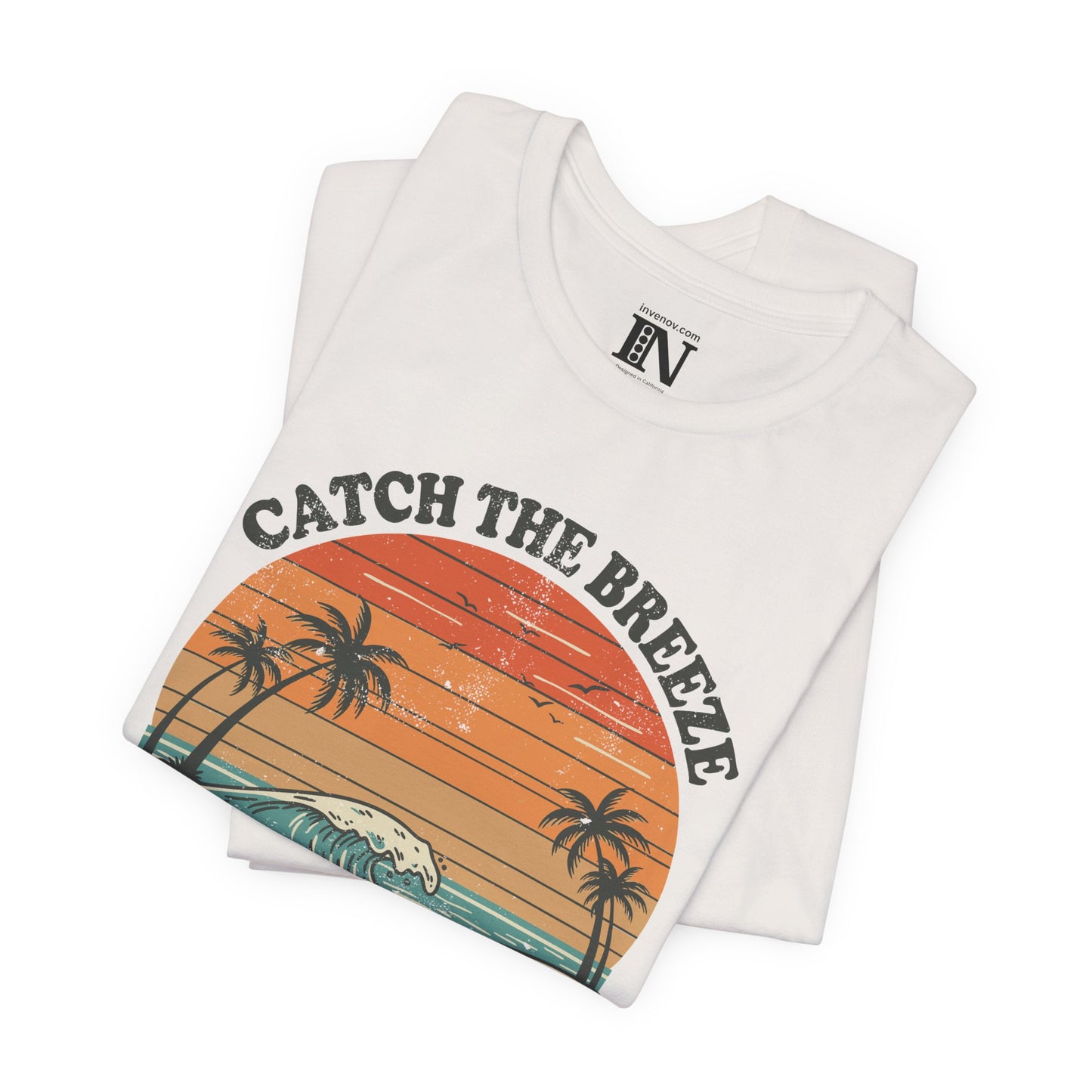 Vintage Style Catch the Breeze Sunset T-Shirt, Ocean Waves Palm Trees Tee, Retro Coastal Summer Shirt, Surfing Beach Lover, Boho Nostalgic