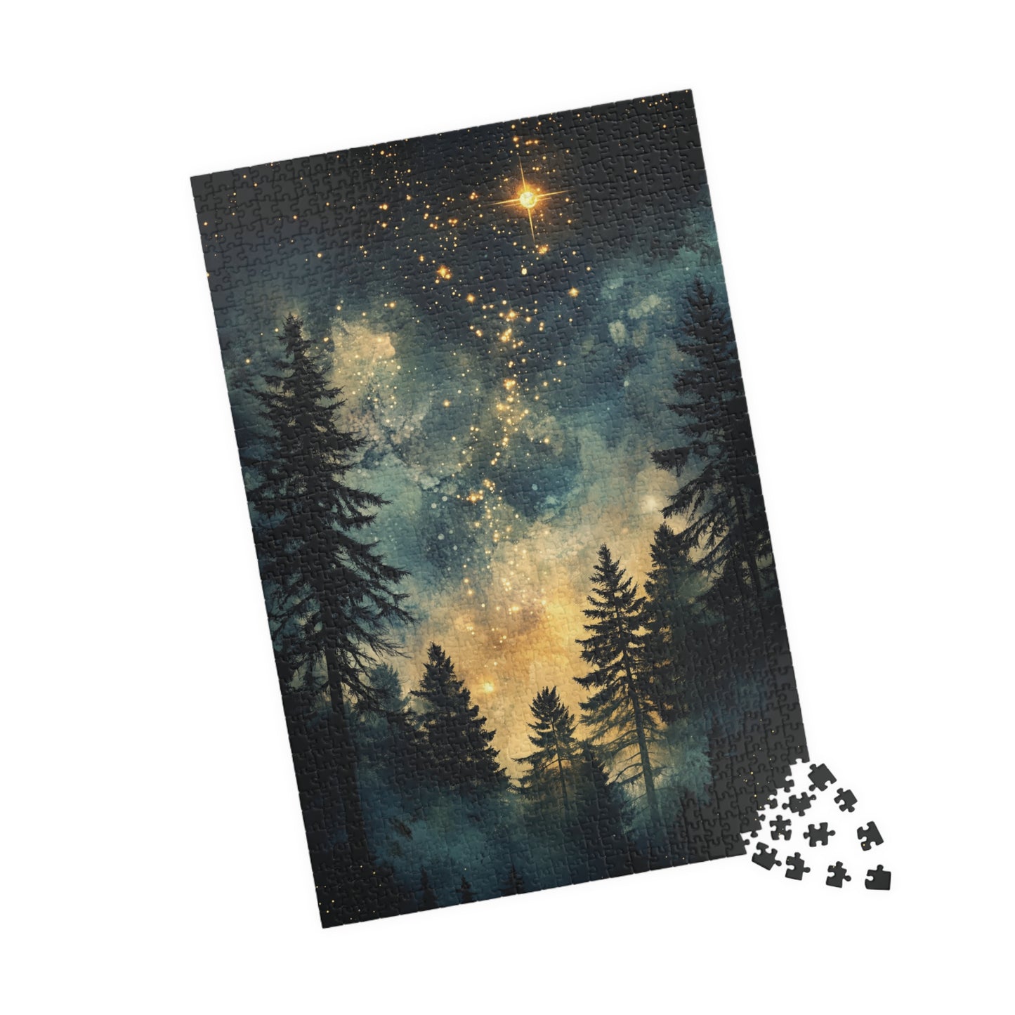 Celestial Forest Scene Jigsaw Puzzle, Nature and Stargazing Artwork for Relaxing, Home Decoration, Nature Lover Gift, House Warming Gift