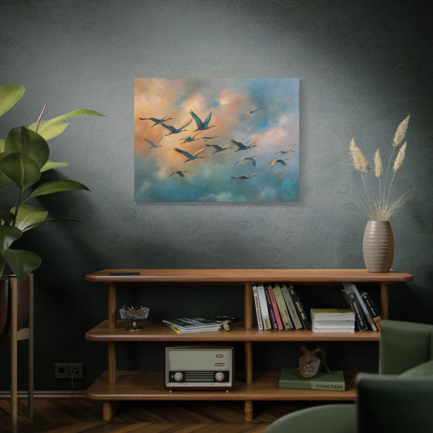 Birds in Flight Canvas Print Wall Art, Oil Painting Style, Sunrise Sunset and Birds Wall Art, Wall Art Decor, Living Room Decoration