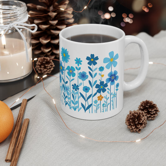 Blue Daisy Flower Coffee Mug, Wild Flower Tea Cup, Botanical Mug, Garden Mug, Flower Lover Mug, Boho Daisy Mug, Daisy Flower Gift