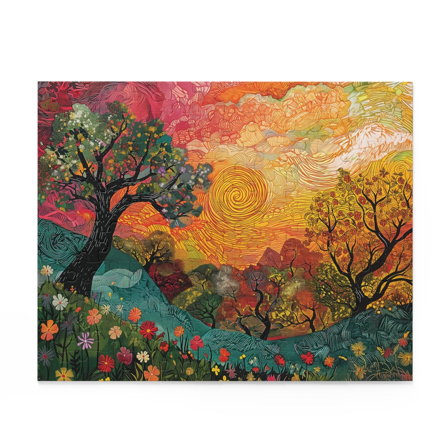 Nature Painting Puzzle, Colorful Tree Flower Puzzle, Family Game, Artistic Jigsaw Puzzle, Home Decor, Wall Art, 120 252 500 pieces