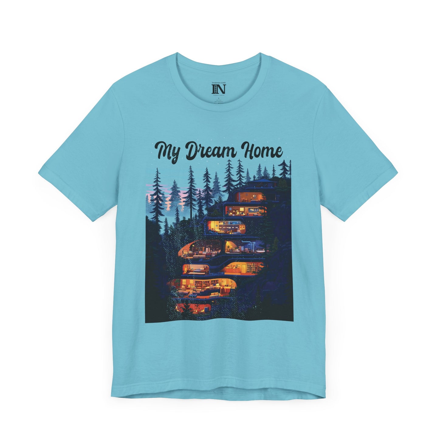 Forest Landscape My Dream Home T-Shirt, Eco-Friendly Living Nature Lover Tee, Cozy Illuminated Homes Shirt, Whimsical Artistic Design Top