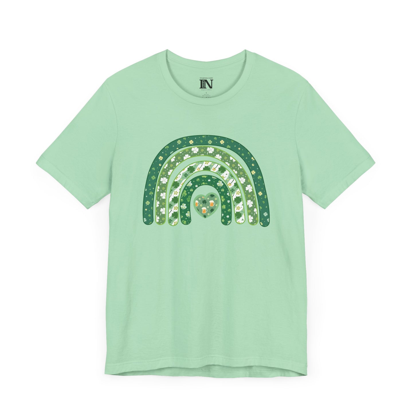 St Patrick's Day Rainbow T-Shirt, Lucky Shamrock Tee, Irish Beer Lover Top, Festive Clover Shirt, Heart Motif Apparel, St Patricks Day Gift