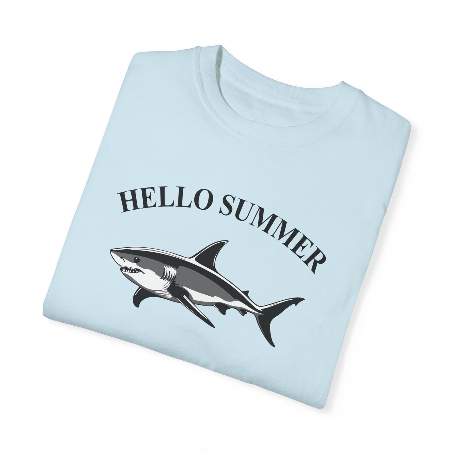 Hello Summer Shark Graphic T-shirt, Cool Beach Vibe Shirt, Ocean Adventure Tee, Summer Casual Wear, Simple Summer Graphic Tee