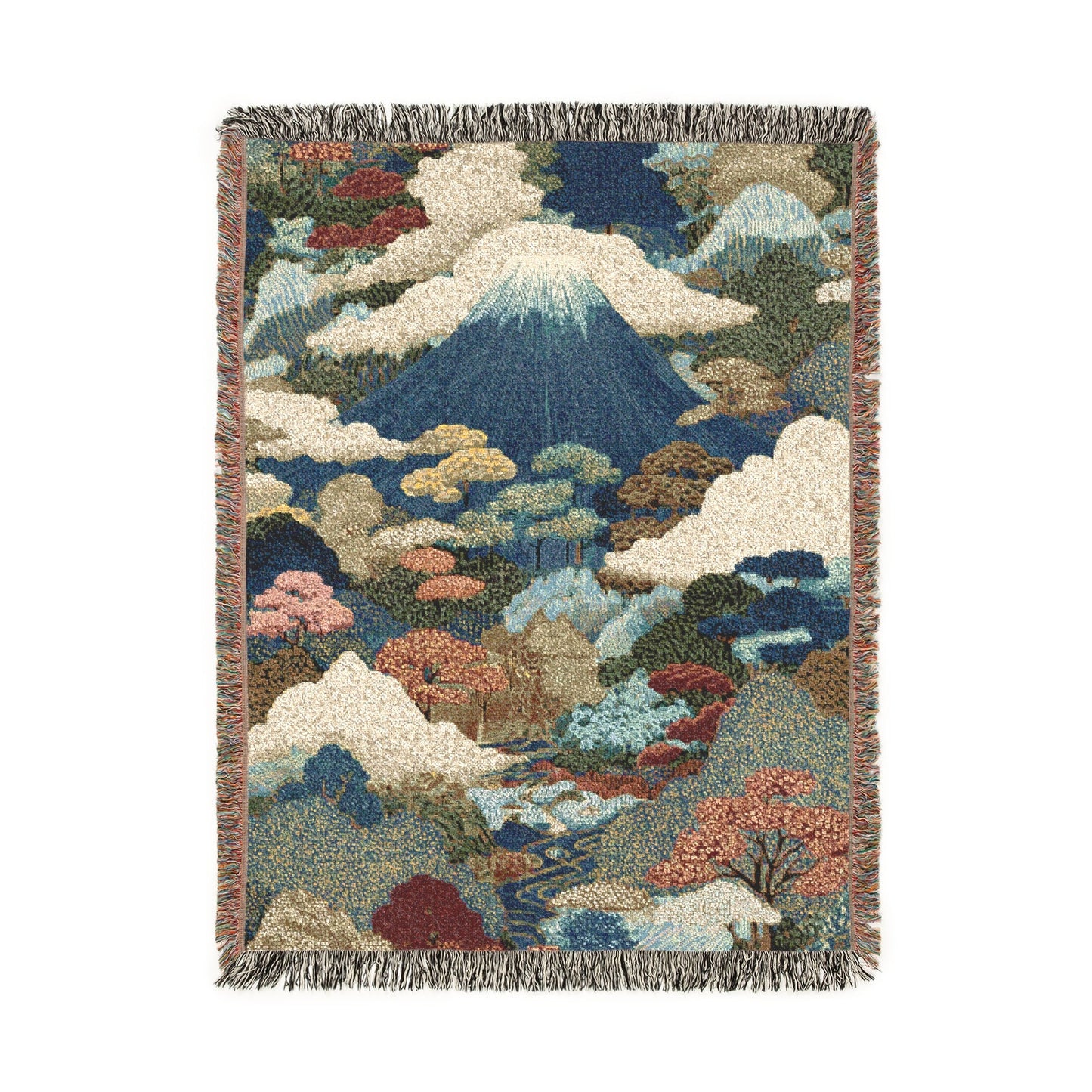 Mount Fuji Woven Blanket, Japanese Landscape Throw, Boho Artistic Japan Tapestry Blanket, Cozy Nature-Inspired Home Decor, Sofa Bed Cover