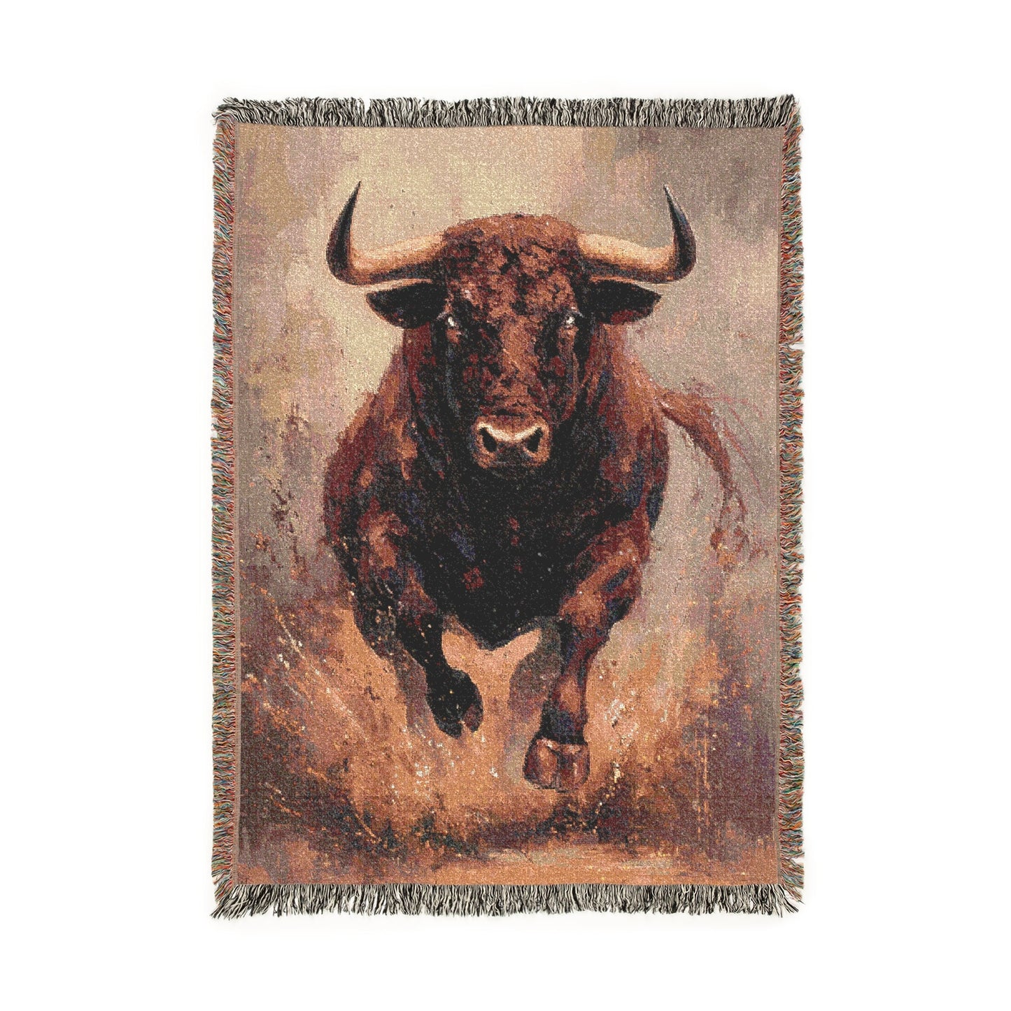 Bull Woven Blanket, Southwest Tapestry Throw, Charging Bull Sofa Bed Decor, Rustic Home Decor Gift, Western Wall Art, Wildlife Blanket