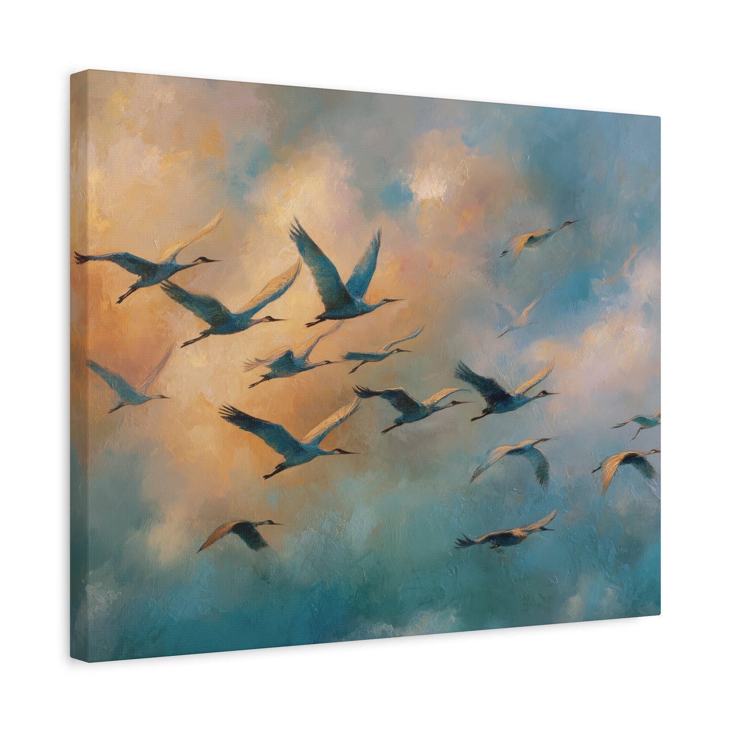 Birds in Flight Canvas Print Wall Art, Oil Painting Style, Sunrise Sunset and Birds Wall Art, Wall Art Decor, Living Room Decoration