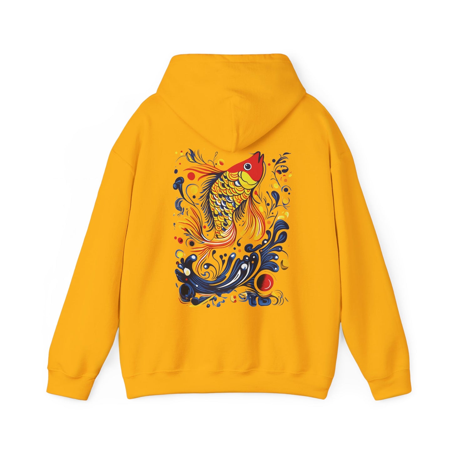 Colorful Fish Art Hoodie, Japanese Motifs Hoodie, Whimsical Water Splash Design, Vibrant Unisex Hooded Jumper, Unique Gift for Fish