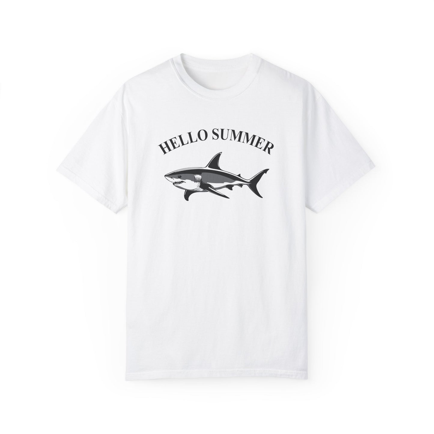 Hello Summer Shark Graphic T-shirt, Cool Beach Vibe Shirt, Ocean Adventure Tee, Summer Casual Wear, Simple Summer Graphic Tee