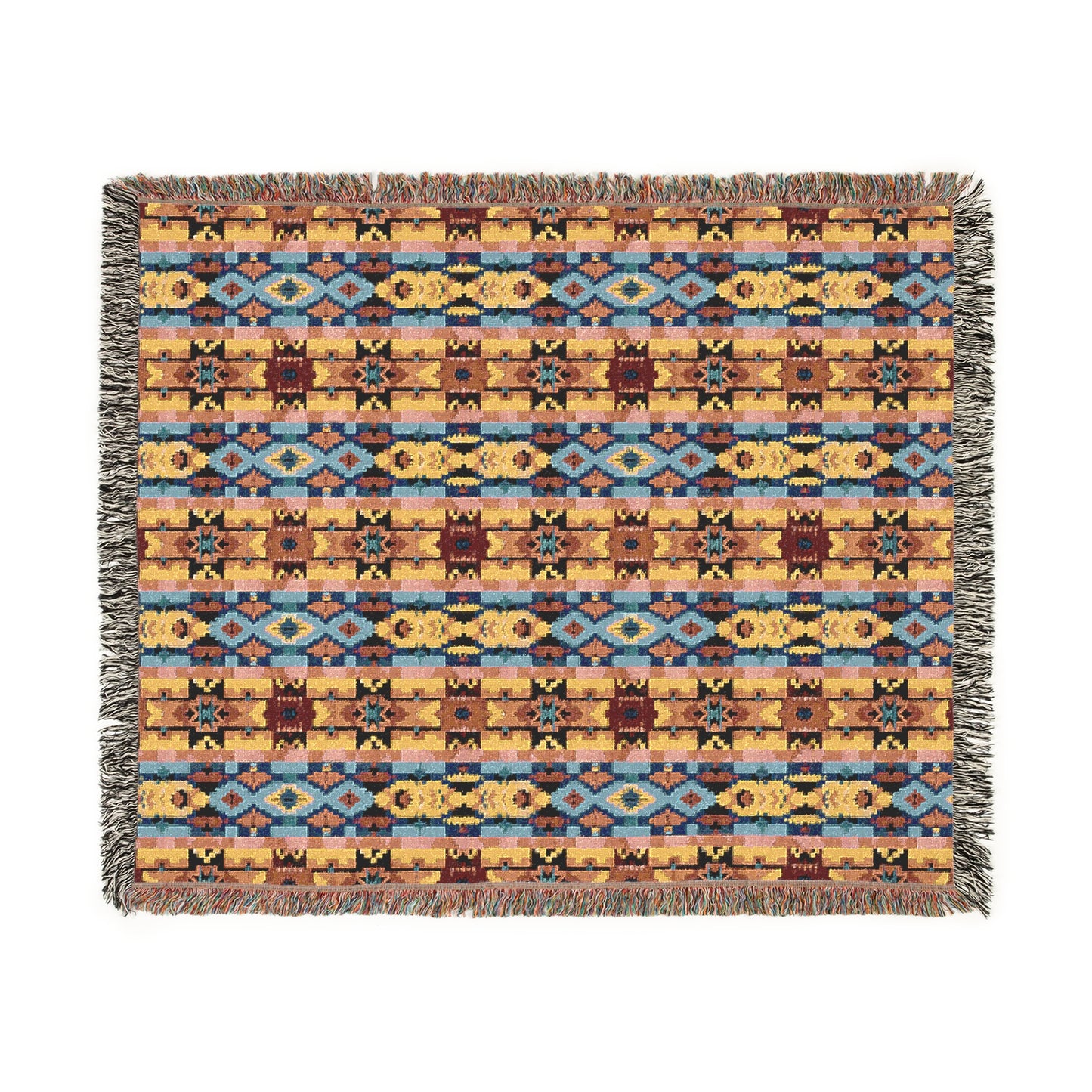 Southwestern-Inspired Woven Blanket, Boho Style Wall Hanging, Cozy Home Decor, Fringed Tapestry Throw, Artisan Style Woven Blanket