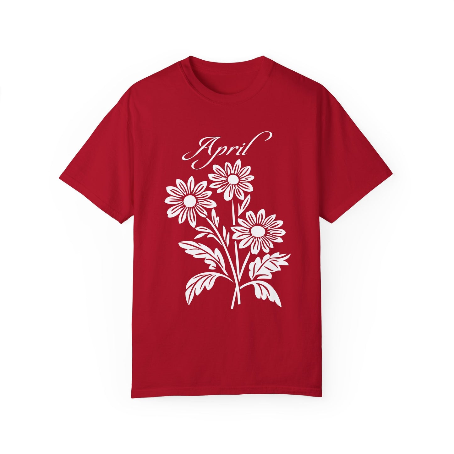 Comfort Colors April Daisy Flower Unisex Garment-Dyed T-shirt, White Flower Tee, April Birthday Gift, Floral Shirt, Gift for Her