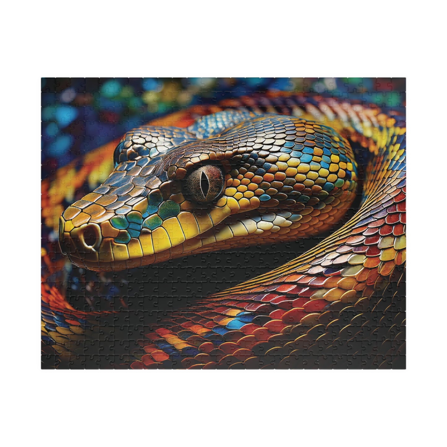 Snake Jigsaw Puzzle, Hyper-Realistic Snake Mosaic Art, 252 520 1014 pieces, Vivid Colors, Kaleidoscope Design, Colorful Snake Puzzle