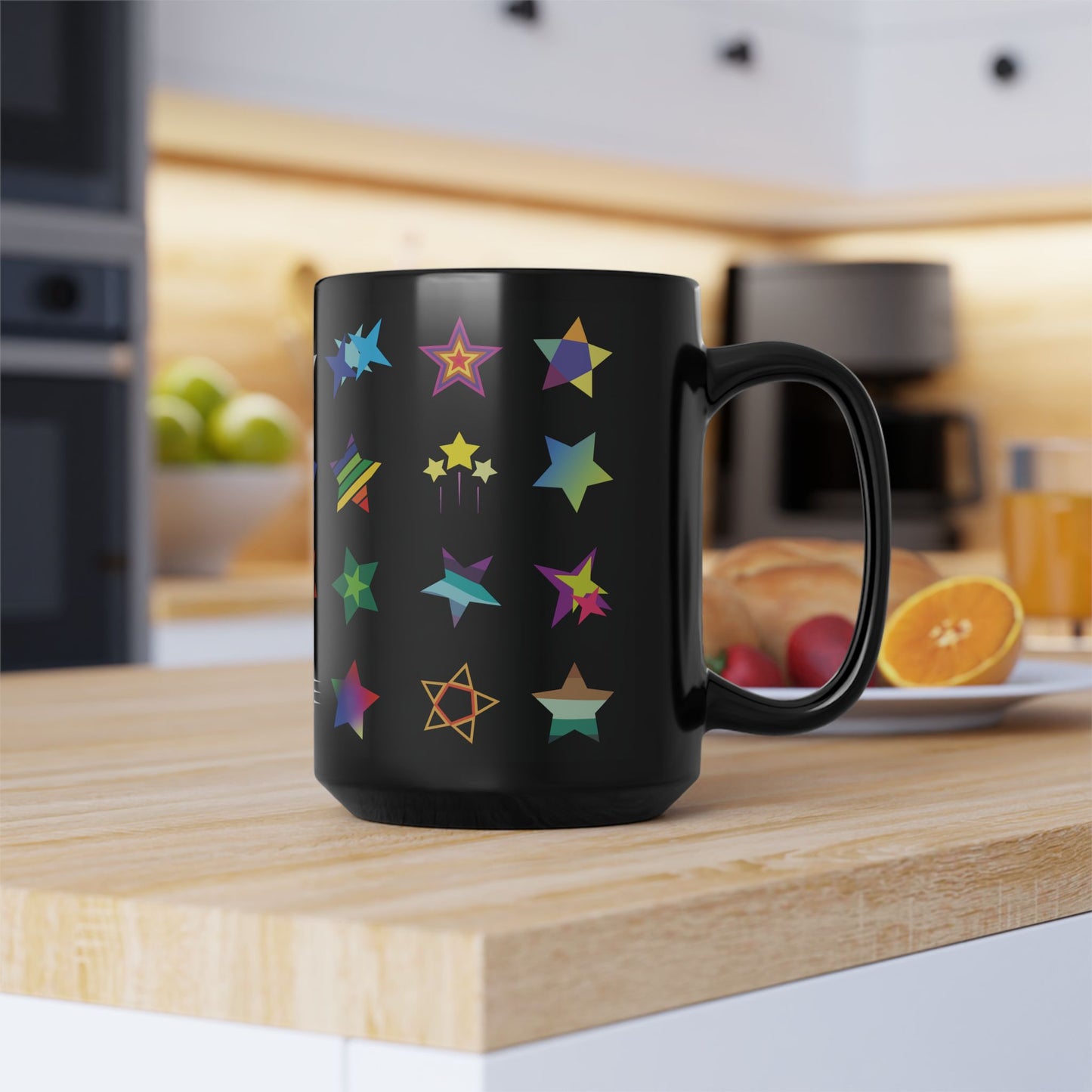 Christmas Coffee Cup with Colorful Stars, Rainbow Festive Mug, Holiday Gift Idea, Xmas Kitchen Decor, Hot Cocoa Mug, Winter Season Tea Cup