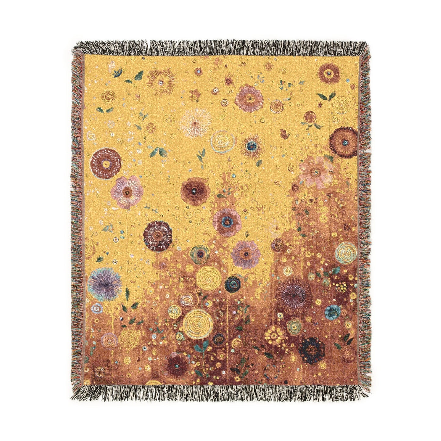 Abstract Floral Woven Blanket, Golden Floral Tapestry Woven Blanket with Fringe, Modern Home Decoration, Sofa Bed Cover Throw