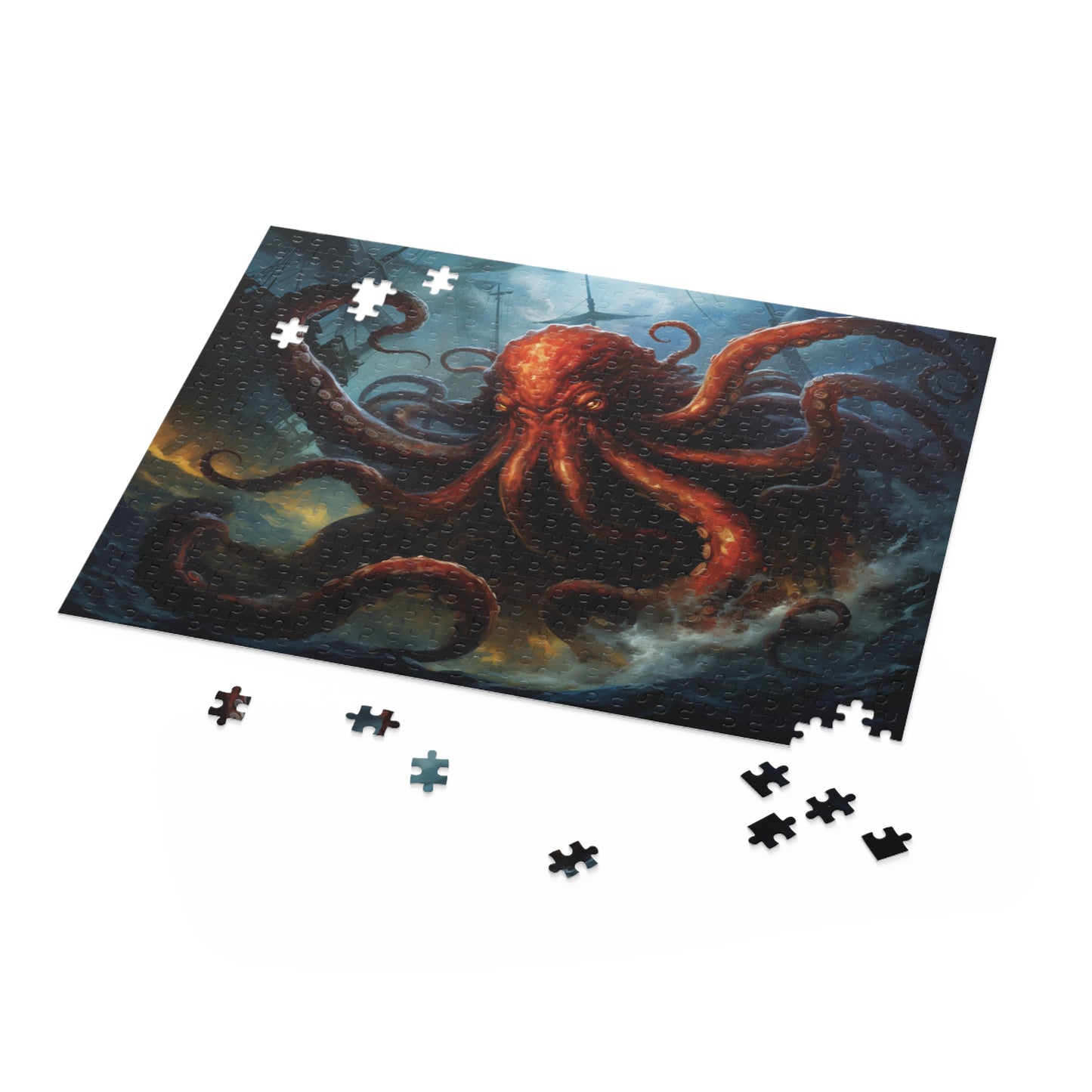 Kraken Attack Puzzle, Giant Octopus Jigsaw Puzzles, 120 pieces, 252 pieces, 500 pieces, Family Game Puzzle, Fantasy Creature Lover Gift