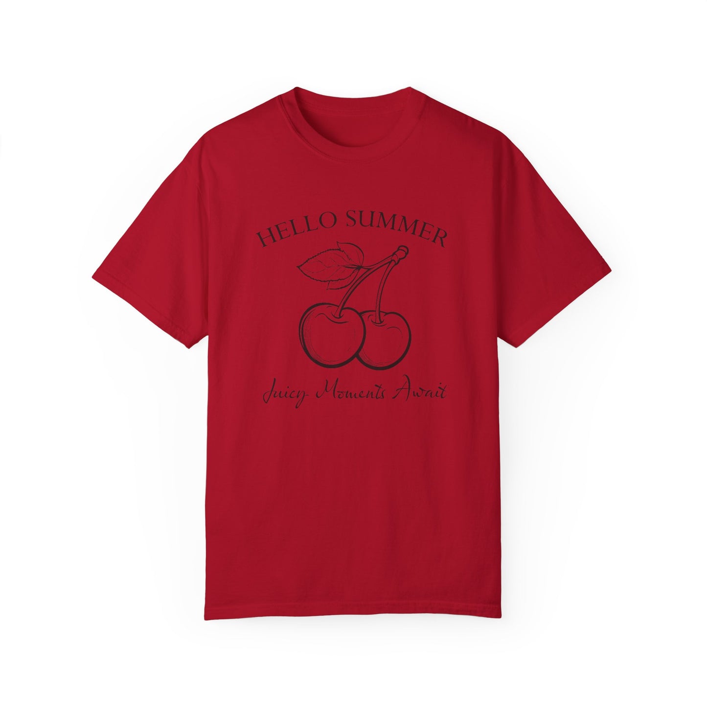 Comfort Colors Summer Cherries Garment-Dyed Shirt, Hello Summer T-Shirt, Minimalist Cherry Illustration Shirt, Summer Season Shirt