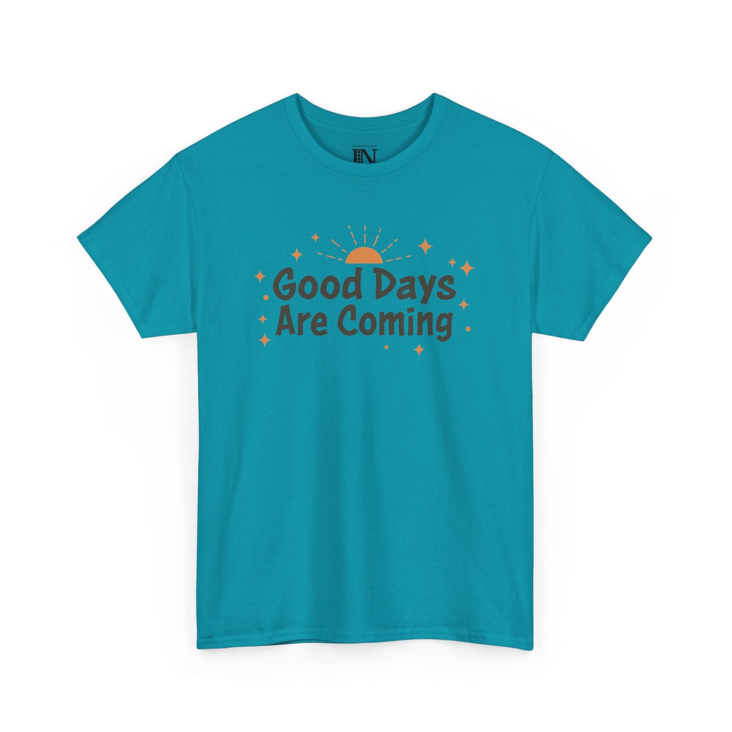 Good Days Are Coming T-Shirt, Optimistic Inspirational Graphic Tee, Cheerful Top, Casual Hopeful Shirt, Sunrise and Stars Shirt
