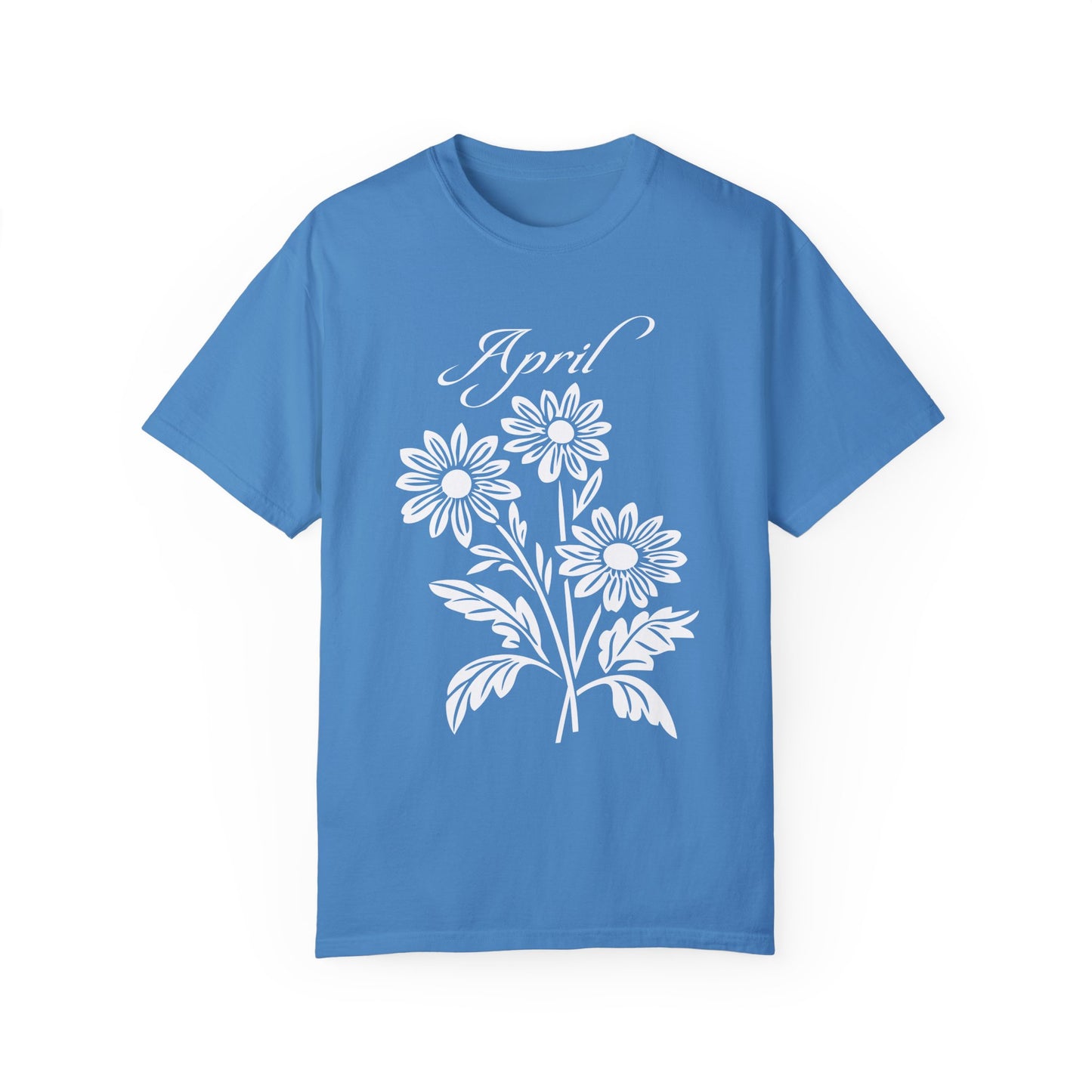 Comfort Colors April Daisy Flower Unisex Garment-Dyed T-shirt, White Flower Tee, April Birthday Gift, Floral Shirt, Gift for Her