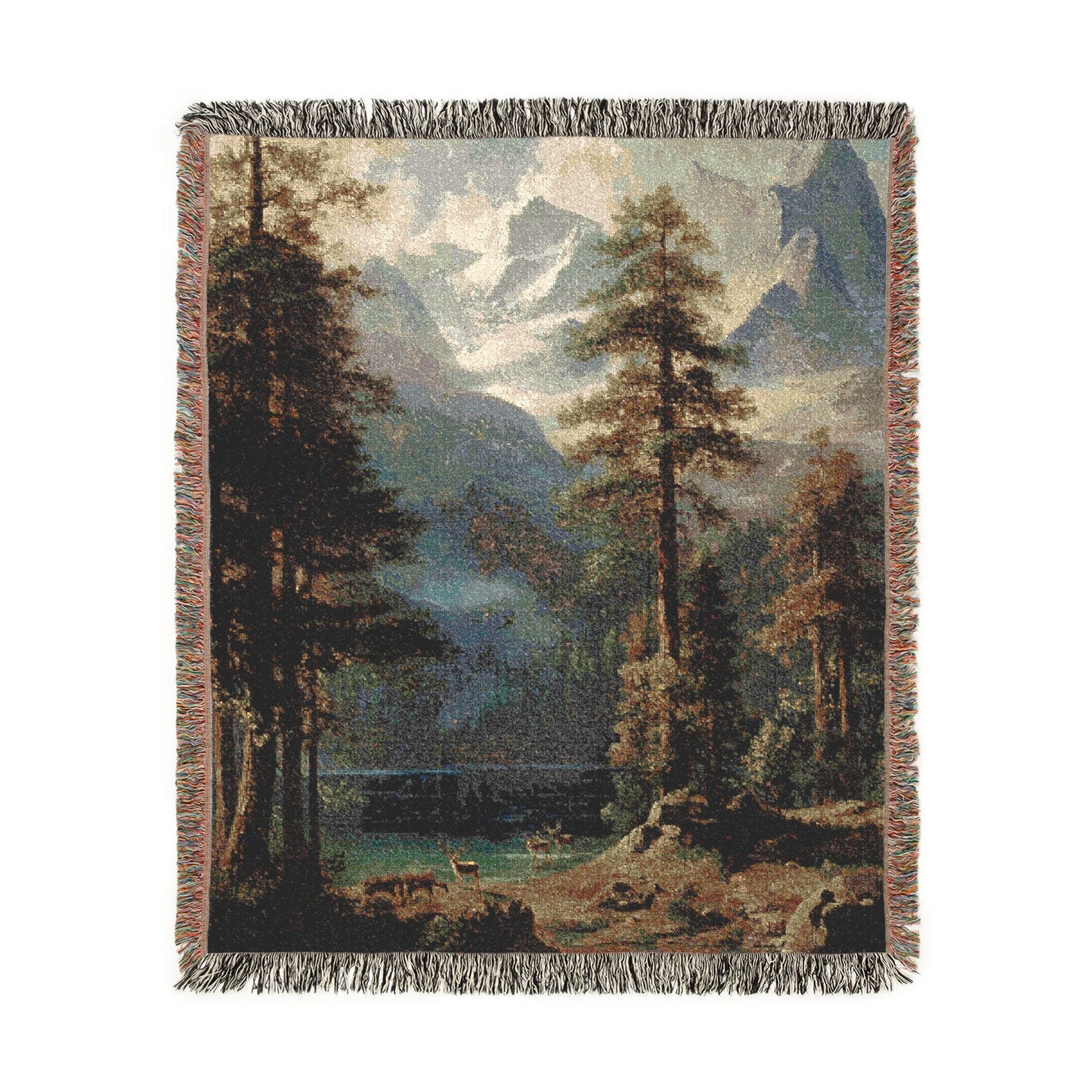 Mountain Wilderness Woven Blanket, Albert Bierstadt Inspired Decor, Forest Art Tapestry, Nature Landscape Throw Blanket, Rustic Cabin Decor