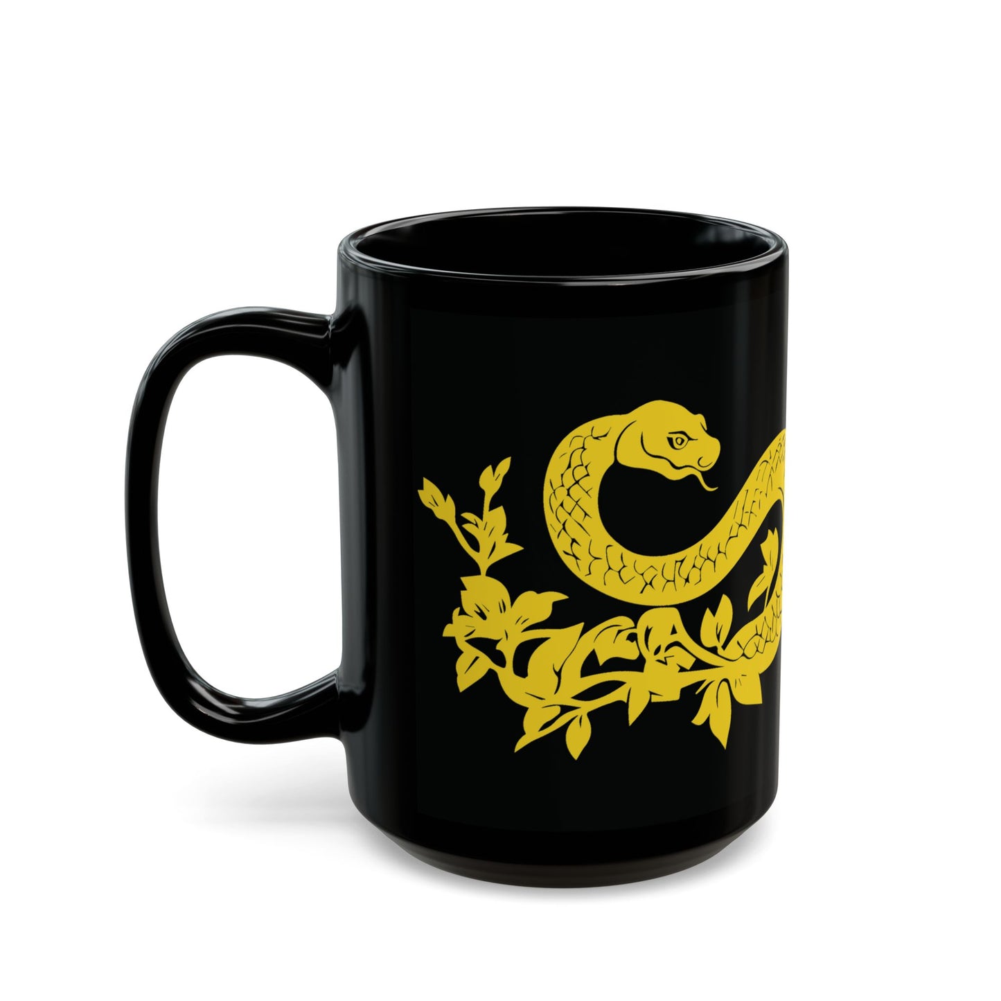 Snake Floral Mug, Chinese Papercut Artwork, Black Coffee Cup, Serpent Blossoms Tea Mug, Nature Harmony Gift, Minimalist Graphic Design
