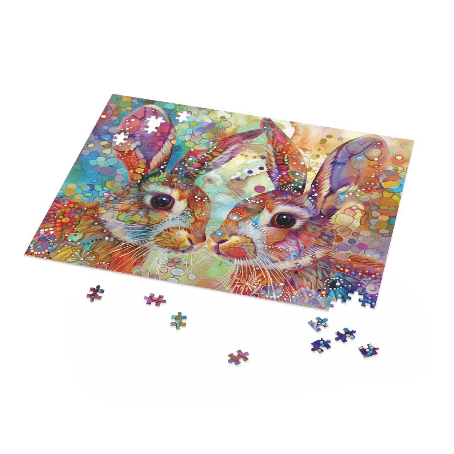 Rabbit Puzzle, Bunny Jigsaw Puzzle, Colorful Bunny Puzzle, Artistic Rabbit Puzzle, 120 pieces, 252 pieces, 500 pieces, Family Game Puzzle