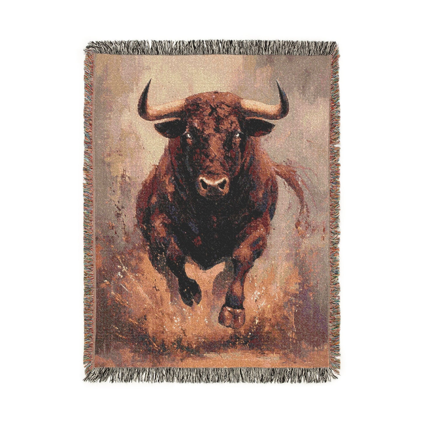 Bull Woven Blanket, Southwest Tapestry Throw, Charging Bull Sofa Bed Decor, Rustic Home Decor Gift, Western Wall Art, Wildlife Blanket