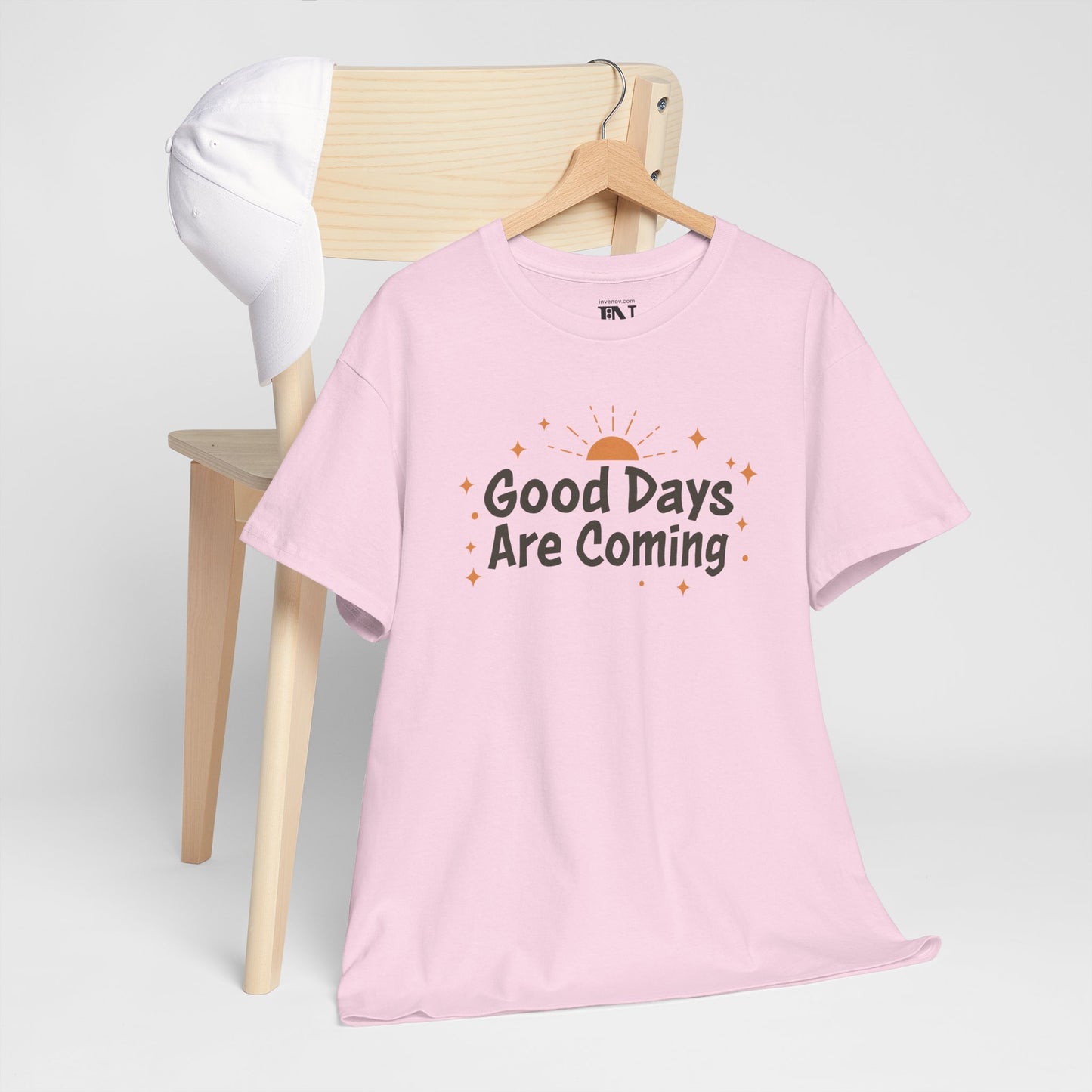 Good Days Are Coming T-Shirt, Optimistic Inspirational Graphic Tee, Cheerful Top, Casual Hopeful Shirt, Sunrise and Stars Shirt