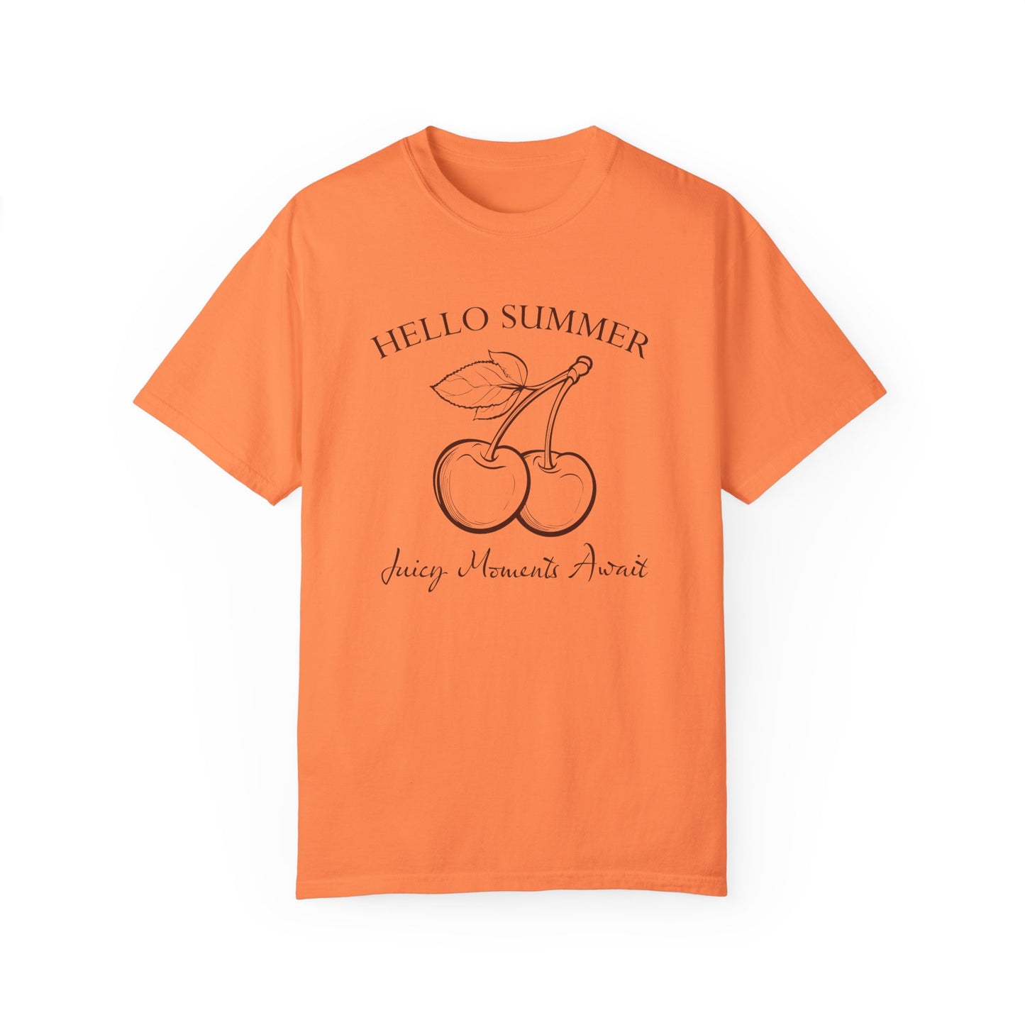 Comfort Colors Summer Cherries Garment-Dyed Shirt, Hello Summer T-Shirt, Minimalist Cherry Illustration Shirt, Summer Season Shirt
