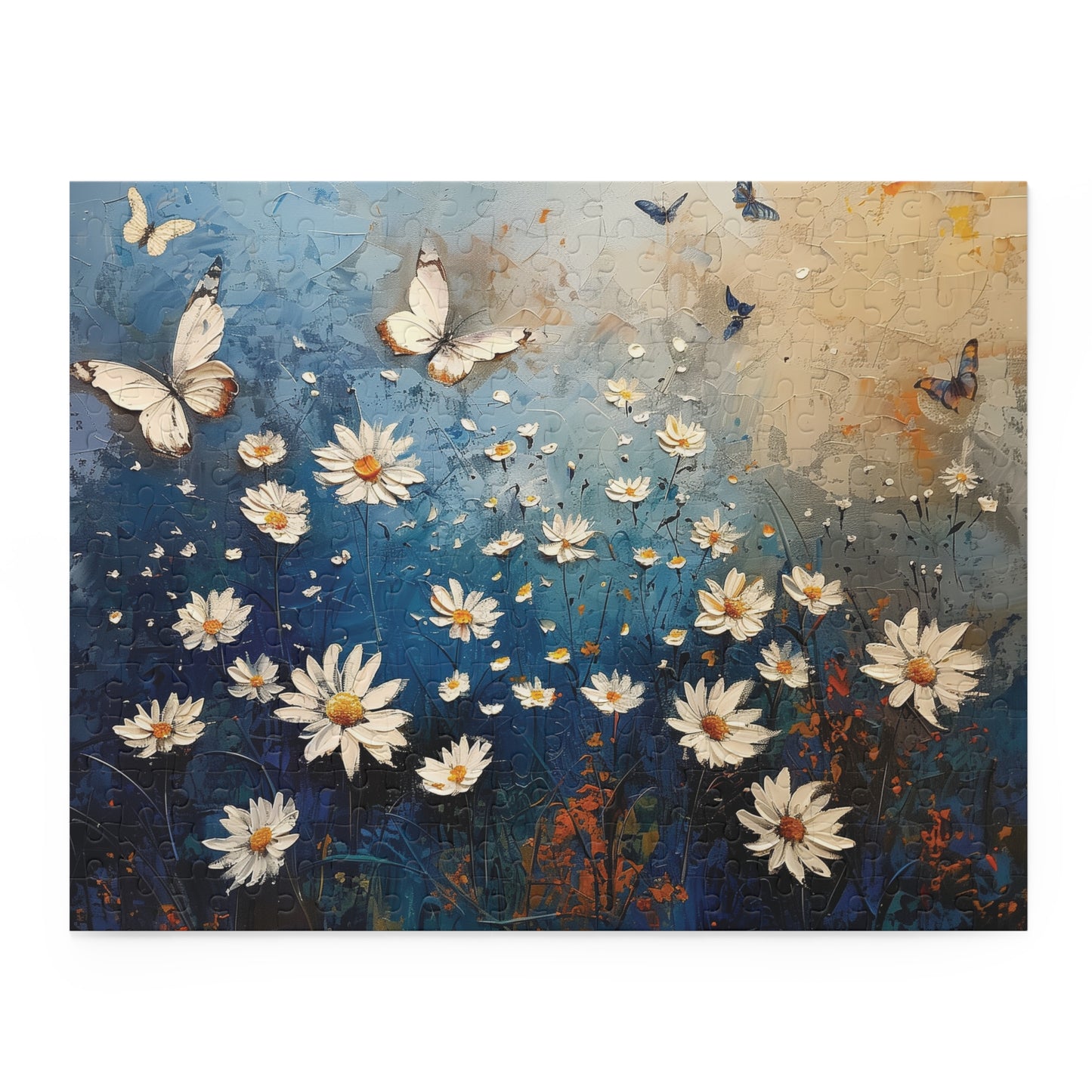 Daisy Flower Puzzle, Butterfly Jigsaw Puzzle, Beautiful Painting Puzzle, Artistic Puzzle, 120 pieces, 252 pieces, 500 pieces, Family Game